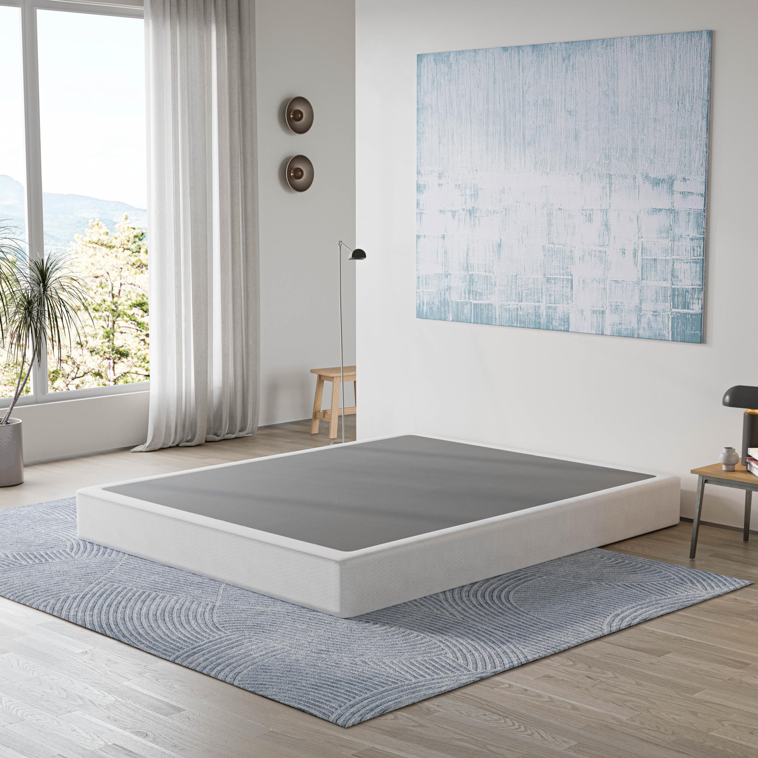 HUEIIS Box Spring Twin Size, 7 Inch Low Profile Metal Frame Mattress Foundation, 3000 lbs Heavy Duty Boxspring with Fabric Cover, Easy Assembly, Noise Free, Non-Slip