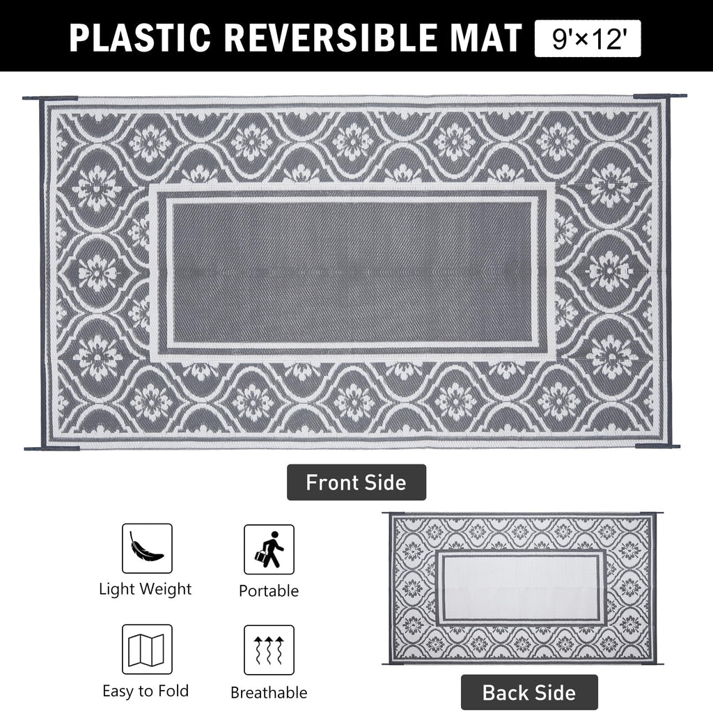 HUGEAR Outdoor Patio Rug 3'x5' Waterproof Outside Area Rugs Blue Reversible Plastic Straw Carpet for RV Deck Camping Entryance Porch Picnic Balcony Beach