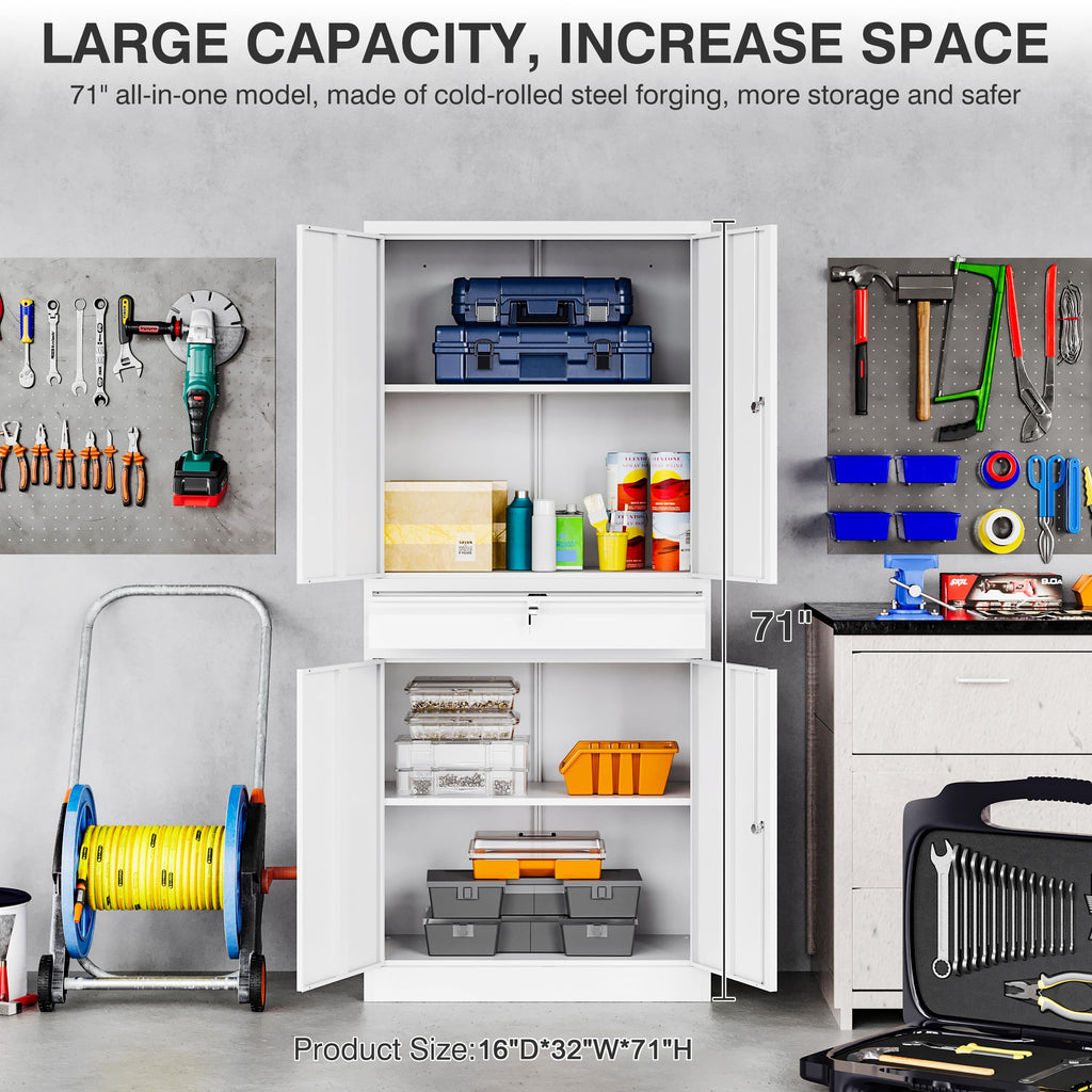 SISESOL Wide & Deep Metal Storage Cabinet with Wheels,Tall Rolling Garage Storage Cabinet with Lock,Black Metal Cabinets with Pegboards and Shelves,Tool Locker for Garage,Home,Office,43''Wx 20''Dx71"H