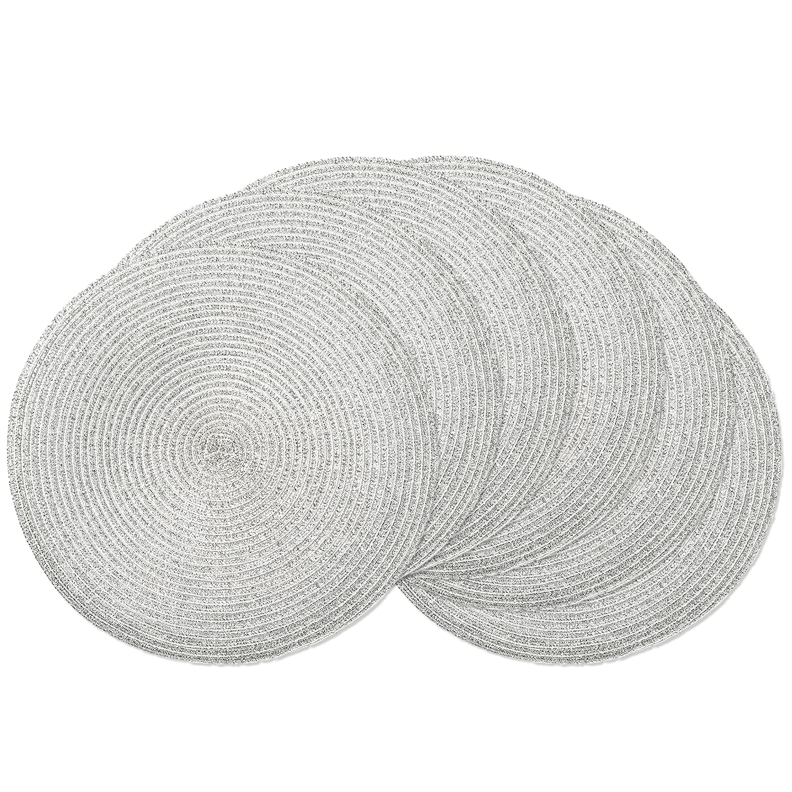 AHHFSMEI Round Placemats Set of 6 Heat Resistant Washable Non-Slip Woven Braided Table Mats for Dining Table Kitchen & Home Decor (Beige)
