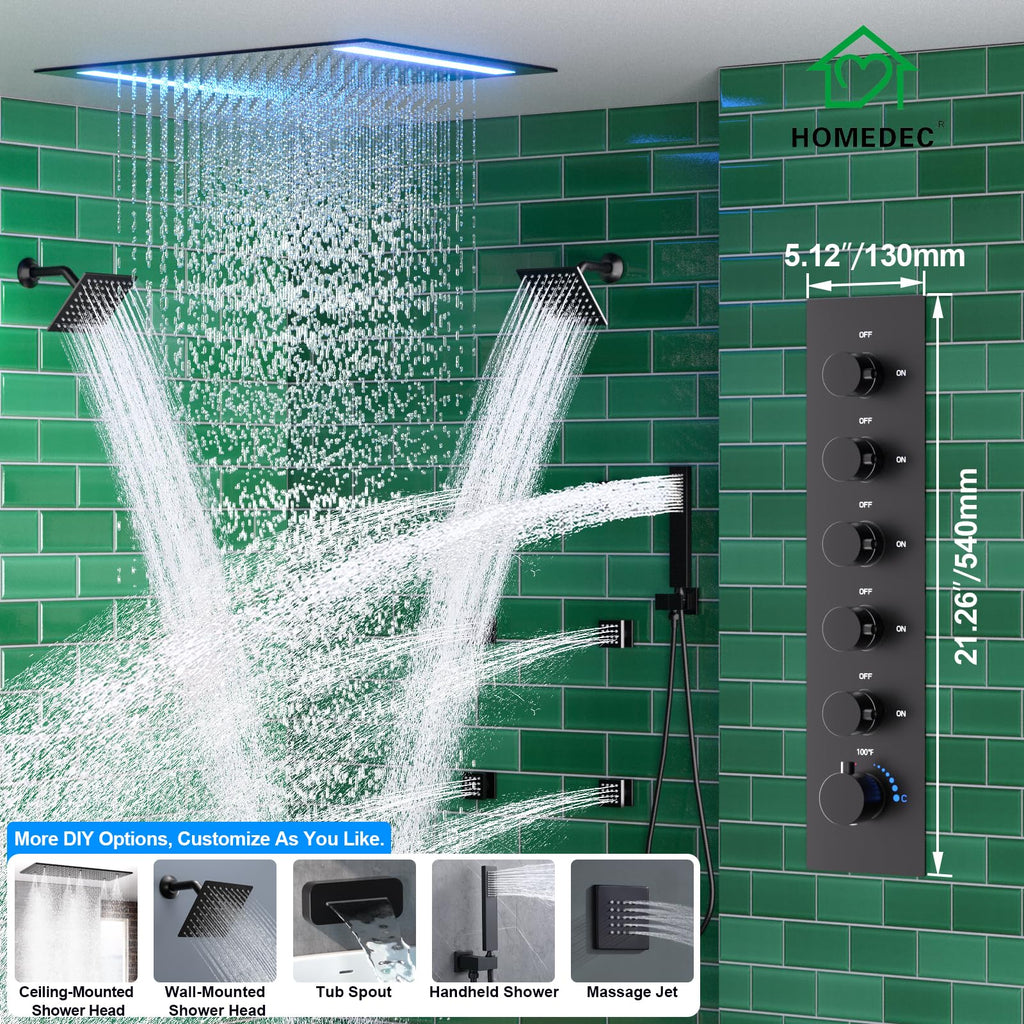 HOMEDEC 2 Way Shower Diverter Valve Brass Dual Functions Thermostatic Shower Mixing Valve Kit 3 Handle Flow Control Valve, 3/4 Inch Inlet, Can Use All Options At a Time, Matte Black