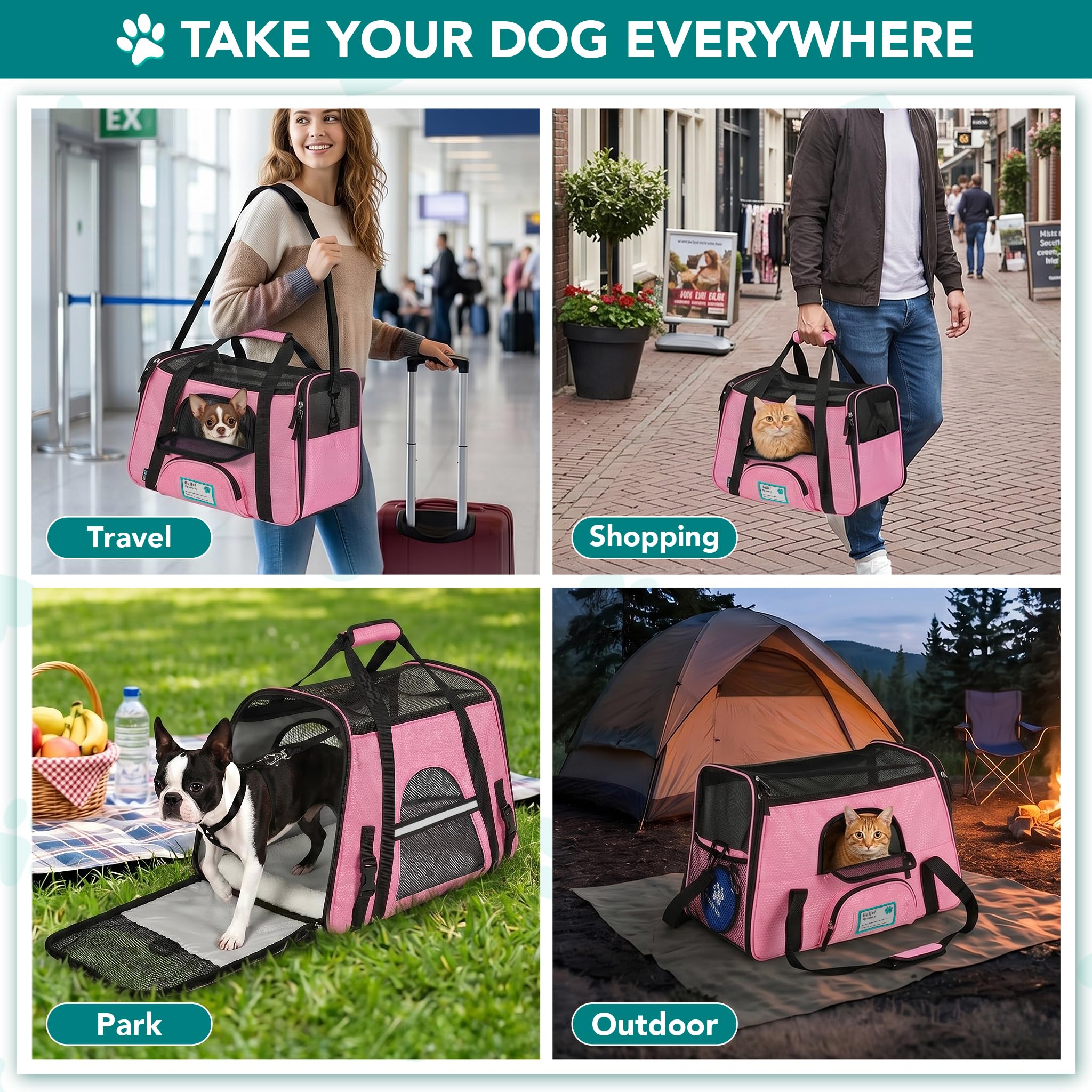 PetAmi Airline Approved Pet Carrier for Cats & Small Dogs, Soft Sided TSA Travel Carrier Bag with Sherpa Bed, Breathable Mesh Ventilation, Collapsible Bowl, Fits Under Seat, Up to 18 lbs, Small Black