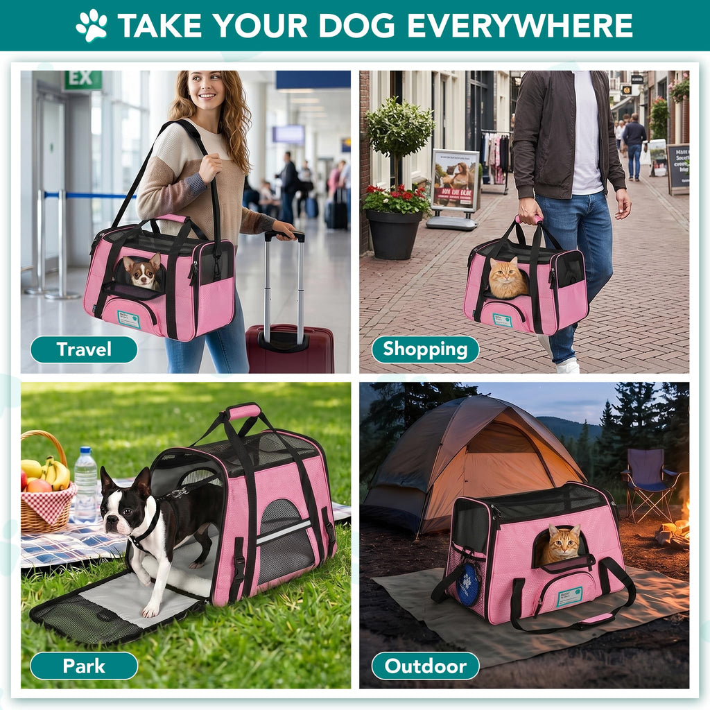 PetAmi Airline Approved Pet Carrier for Cats & Small Dogs, Soft Sided TSA Travel Carrier Bag with Sherpa Bed, Breathable Mesh Ventilation, Collapsible Bowl, Fits Under Seat, Up to 18 lbs, Small Black