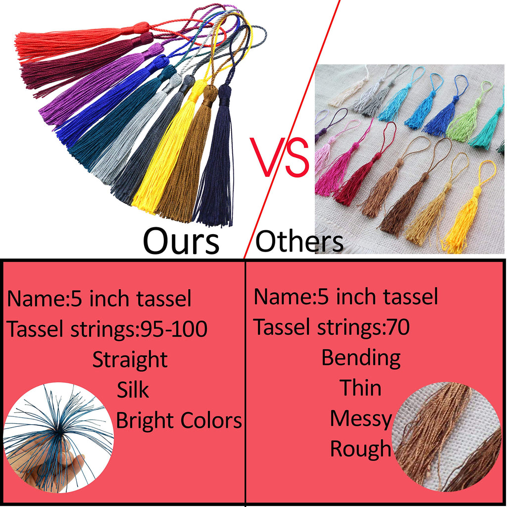 Makhry 100pcs 13cm/5 Inch Silky Floss Bookmark Tassels with 2-Inch Cord Loop and Small Chinese Knot for Jewelry Making, Souvenir, Bookmarks, DIY Craft Accessory (Dark Grey)
