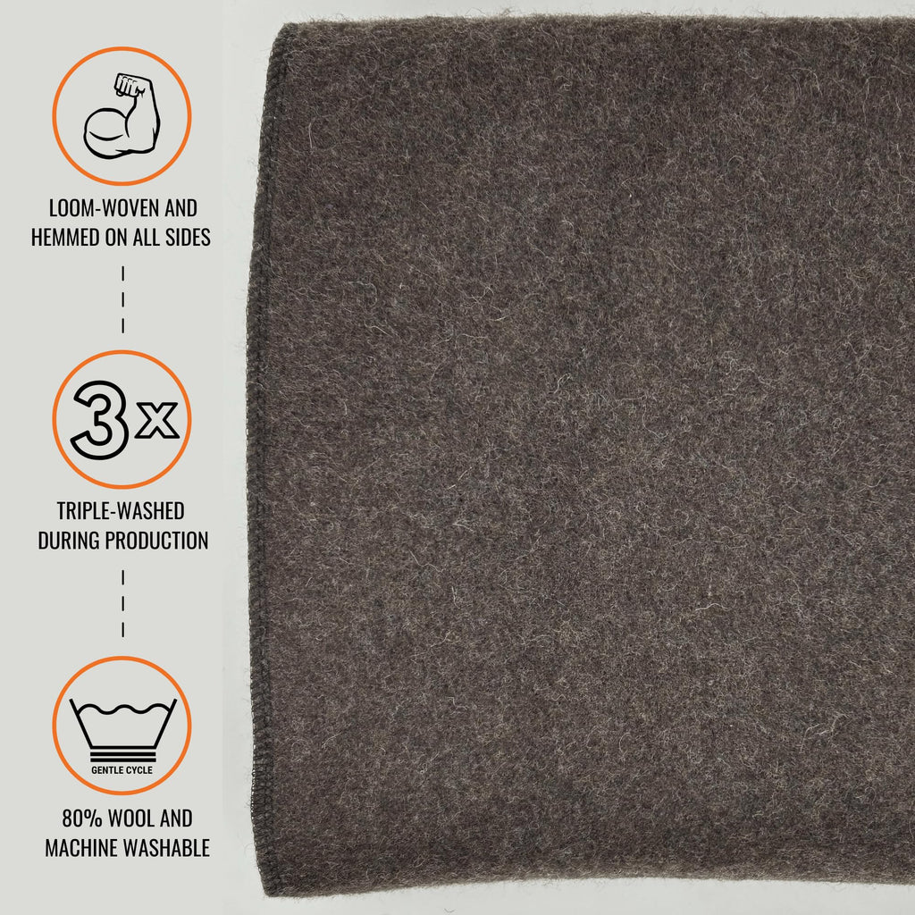 Arcturus Military Wool Blanket - Warm, Thick, Washable - Great for Outdoors, Camping, Stadium Blanket, Picnics, Travel - Car & Bushcraft Survival Kits