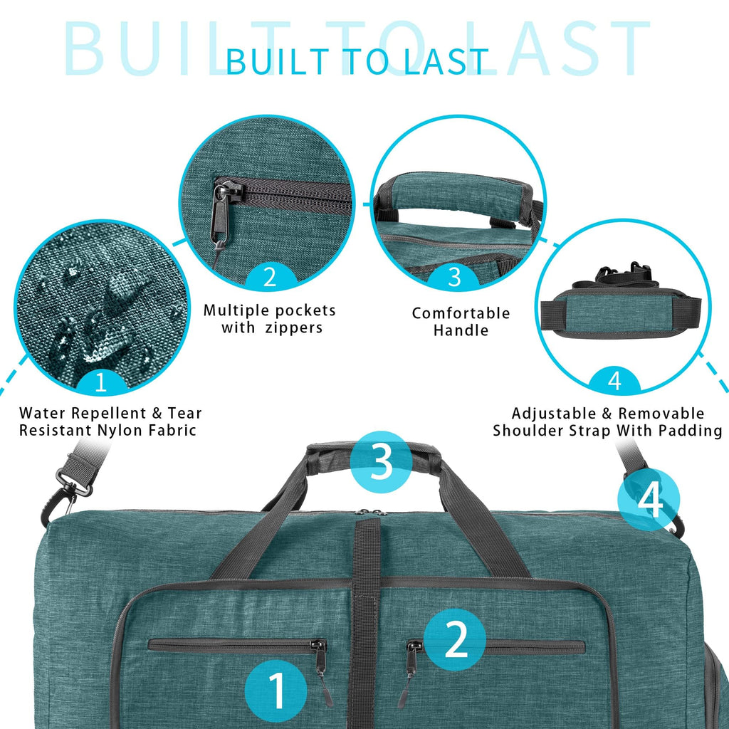 Vomgomfom 65L/85L/115L Foldable Travel Duffle Bag, Lightweight Checked Luggage with Shoe Compartment, Water-Resistant Weekender Overnight Bag for Men & Women