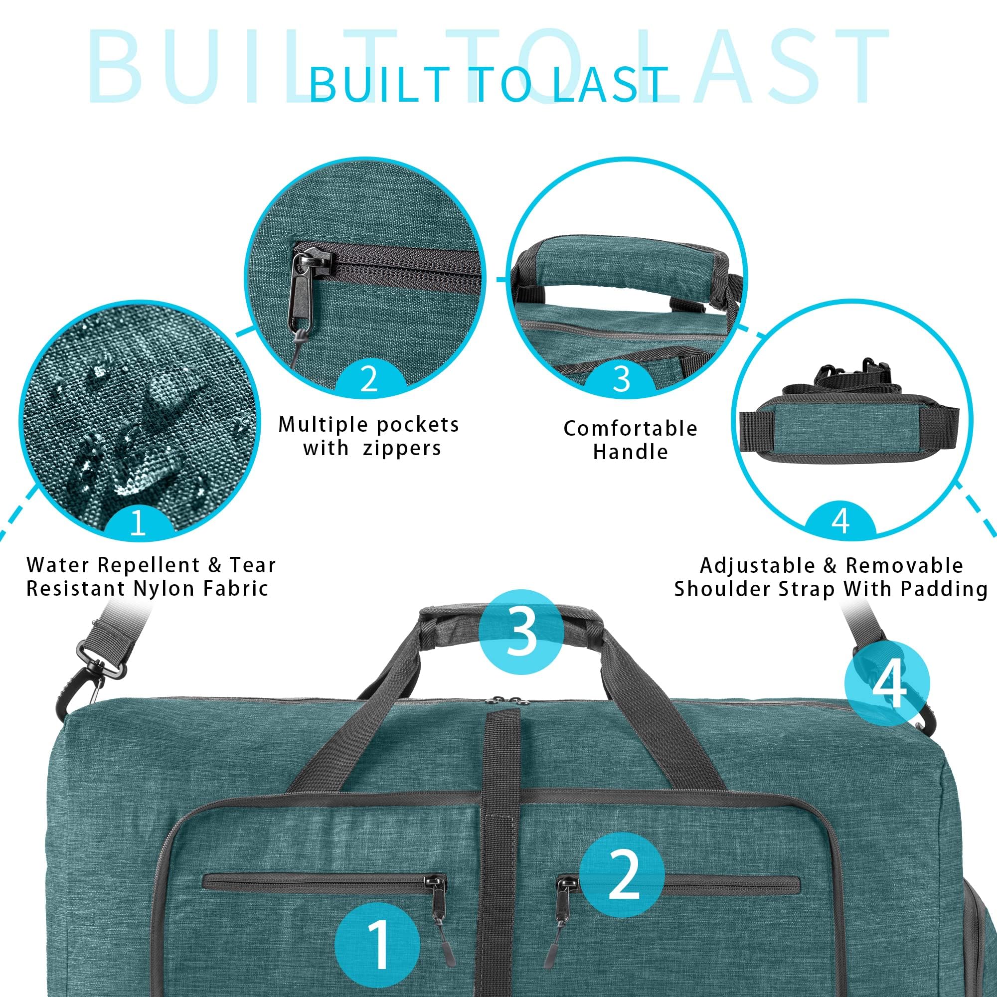 Vomgomfom 65L/85L/115L Foldable Travel Duffle Bag, Lightweight Checked Luggage with Shoe Compartment, Water-Resistant Weekender Overnight Bag for Men & Women