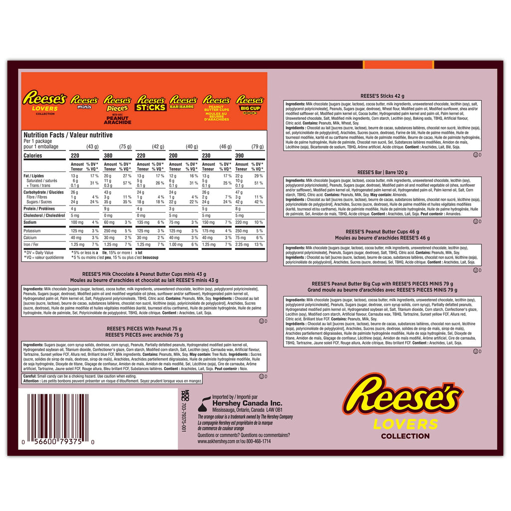 Reese's Lovers Gift Box, Assorted Chocolate Peanut Butter Bars, 535g (8 Assorted Bars) – Perfect for Gifting & Sharing with Chocolate Lovers, Celebrate your Peanut Buttery Faves