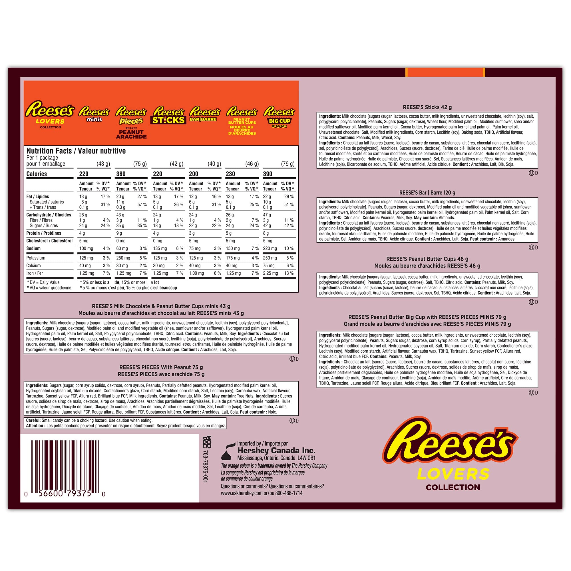 Reese's Lovers Gift Box, Assorted Chocolate Peanut Butter Bars, 535g (8 Assorted Bars) – Perfect for Gifting & Sharing with Chocolate Lovers, Celebrate your Peanut Buttery Faves