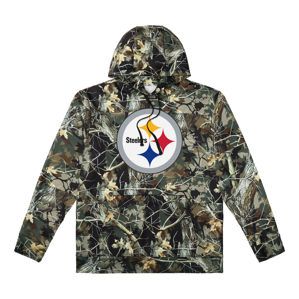FOCO NFL Men's Official Sideline Hunter Camo Primary Logo Performance Pullover Hoodie Sweatshirt