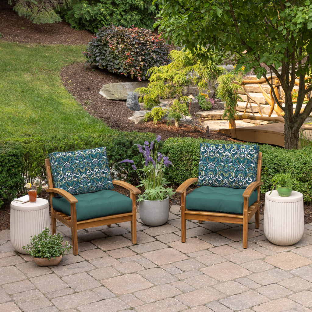 Arden Outdoor Plush Modern Tufted Blowfill Deep Seat Set, 24 x 24, Water Repellent, Fade Resistant, Deep Seat Bottom and Back Cushion for Chair and Sofa, Alana Tile