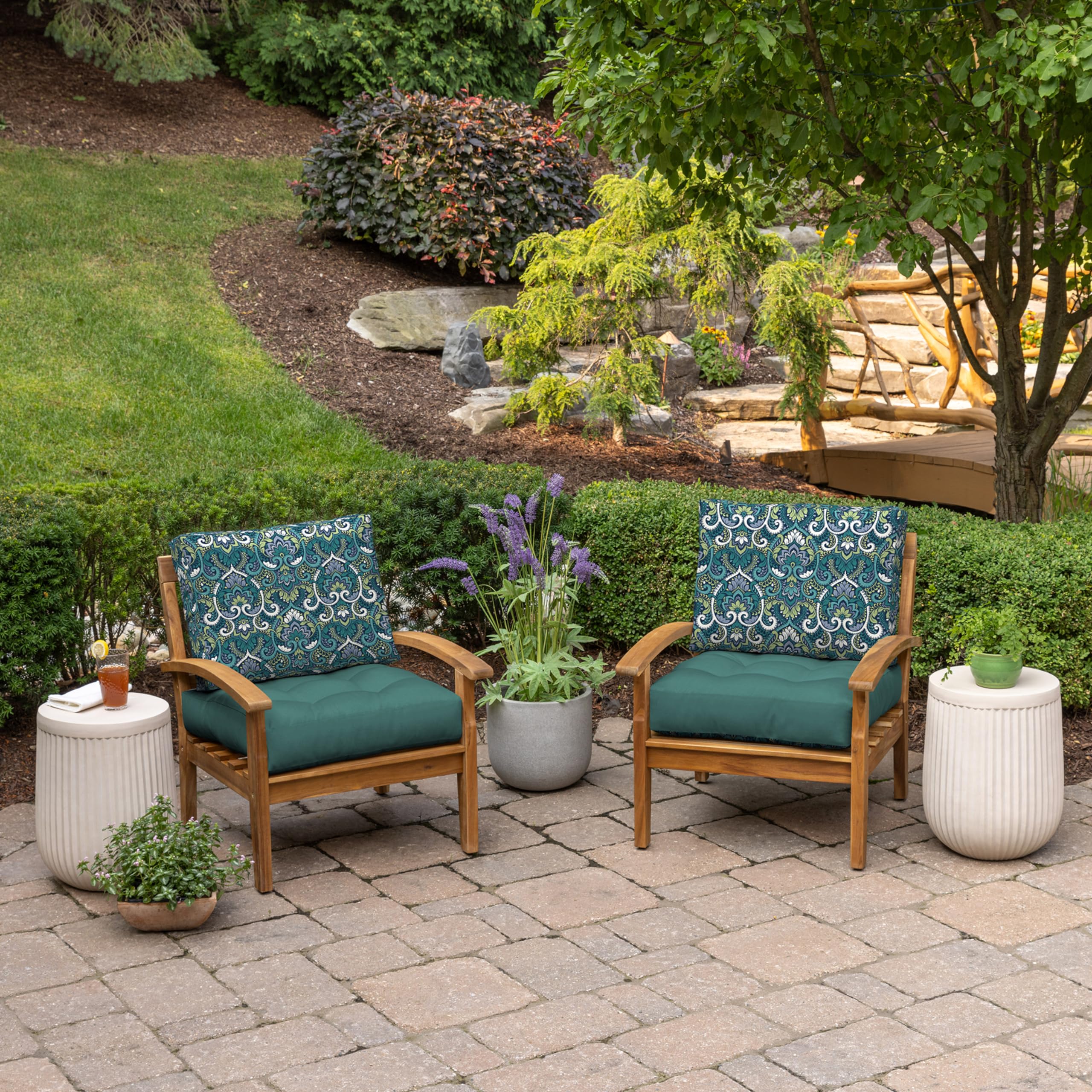 Arden Outdoor Plush Modern Tufted Blowfill Deep Seat Set, 24 x 24, Water Repellent, Fade Resistant, Deep Seat Bottom and Back Cushion for Chair and Sofa, Alana Tile