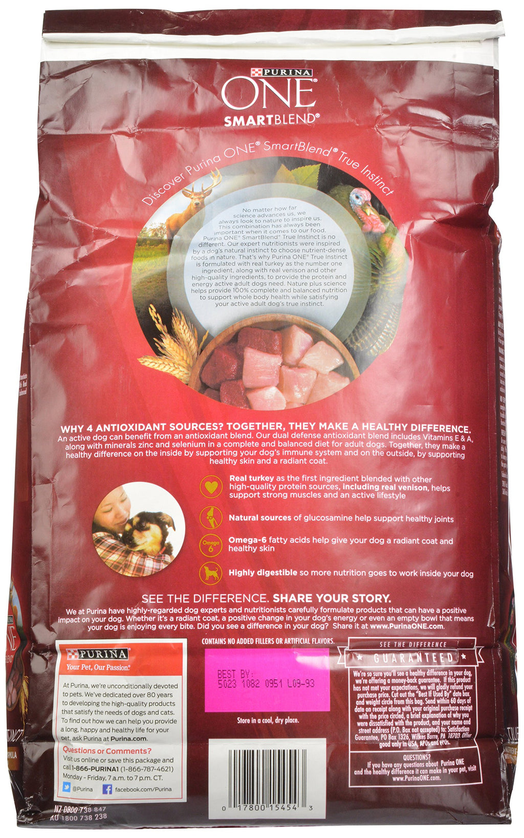 Purina ONE Natural High Protein Dry Dog Food Dry True Instinct with Real Beef and Salmon With Bone Broth and Added Vitamins, Minerals and Nutrients - 15 lb. Bag