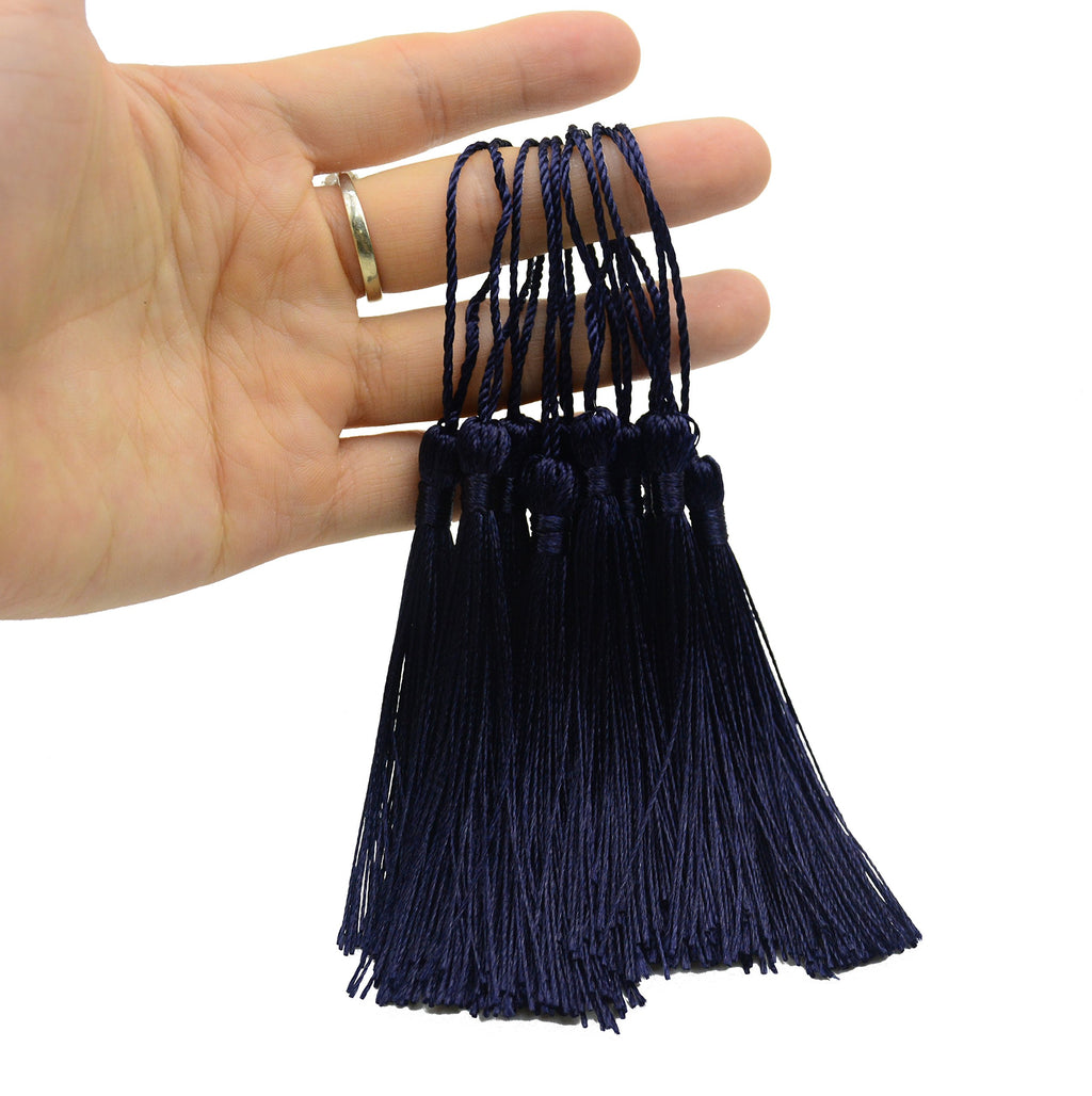 Makhry 100pcs 13cm/5 Inch Silky Floss Bookmark Tassels with 2-Inch Cord Loop and Small Chinese Knot for Jewelry Making, Souvenir, Bookmarks, DIY Craft Accessory (Dark Grey)