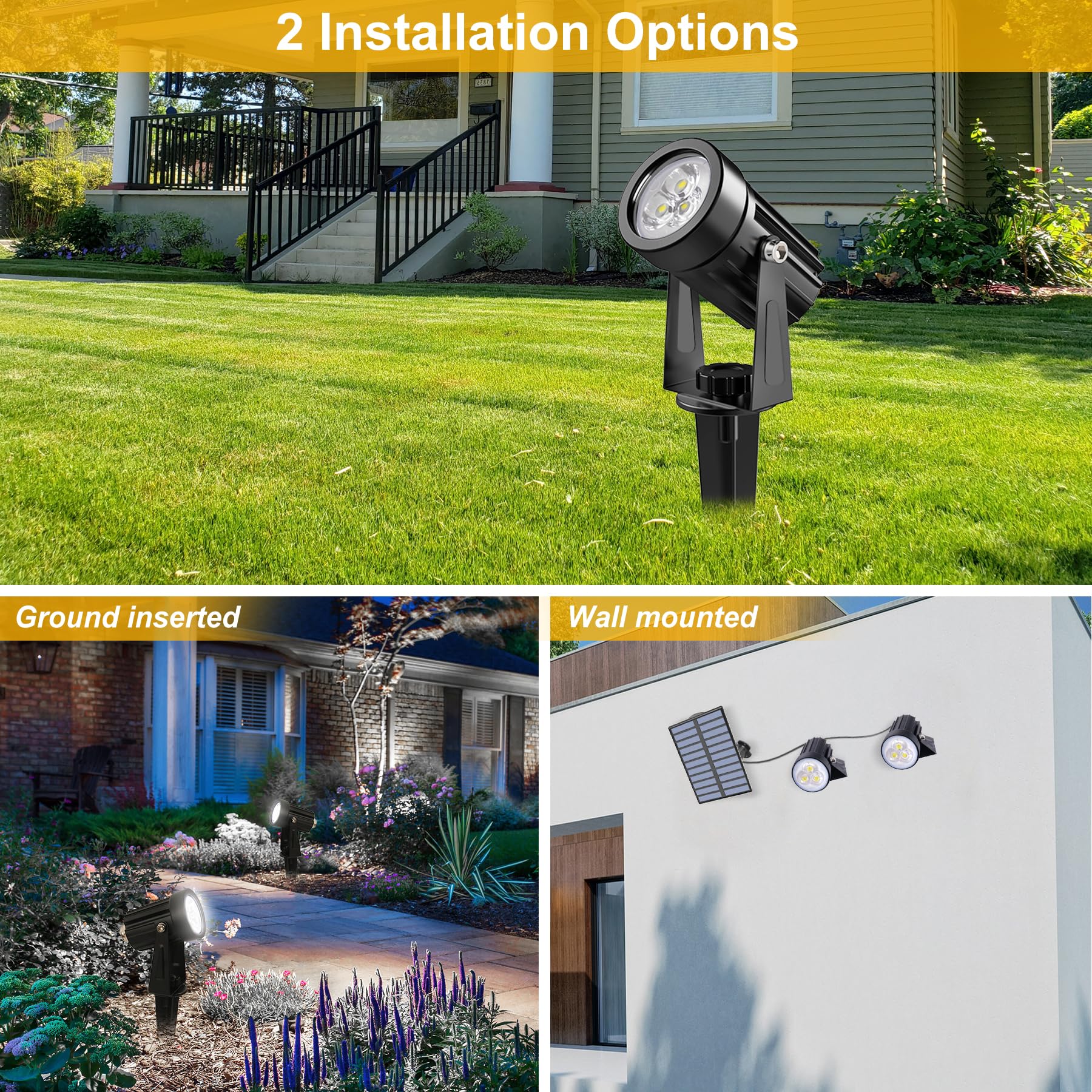 Solar Spot Lights Outdoor, Solar Landscape Spotlights IP65 Waterproof 9.8ft Cable,Auto On/Off Outdoor Wall Lights for Garden Yard Driveway Porch Walkway Pool (3000K Warm White)