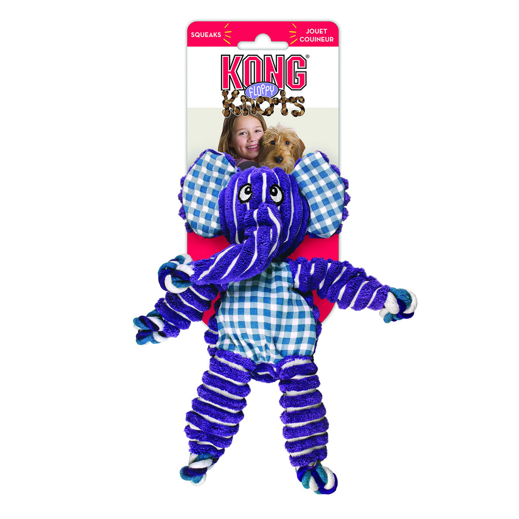 KONG Floppy Knots - Durable No‑Stuffing Squeaky Rope & Plush Dog Toy - for Teething, Playing (Bunny, Small/Medium)
