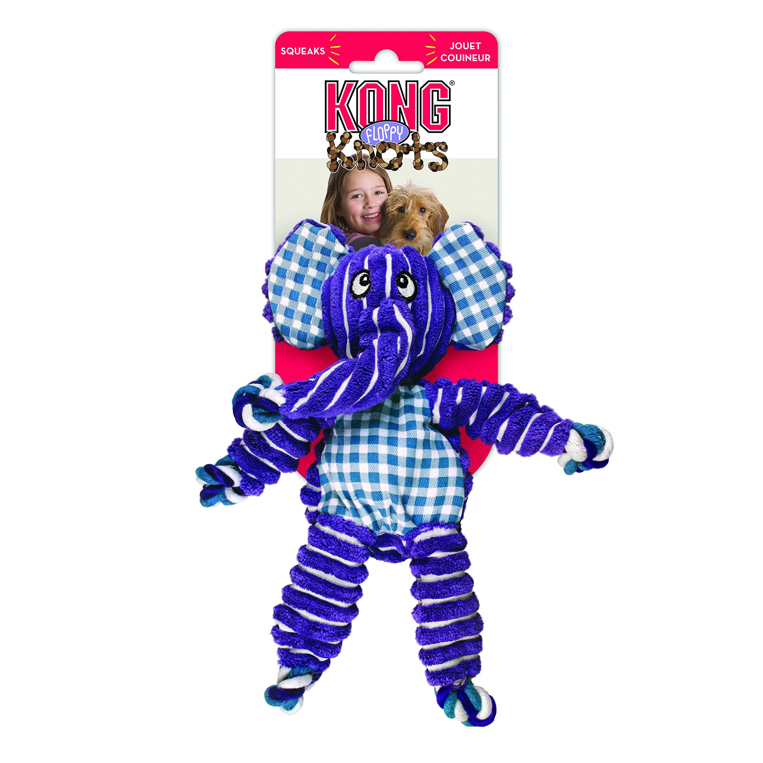 KONG Floppy Knots - Durable No‑Stuffing Squeaky Rope & Plush Dog Toy - for Teething, Playing (Bunny, Small/Medium)