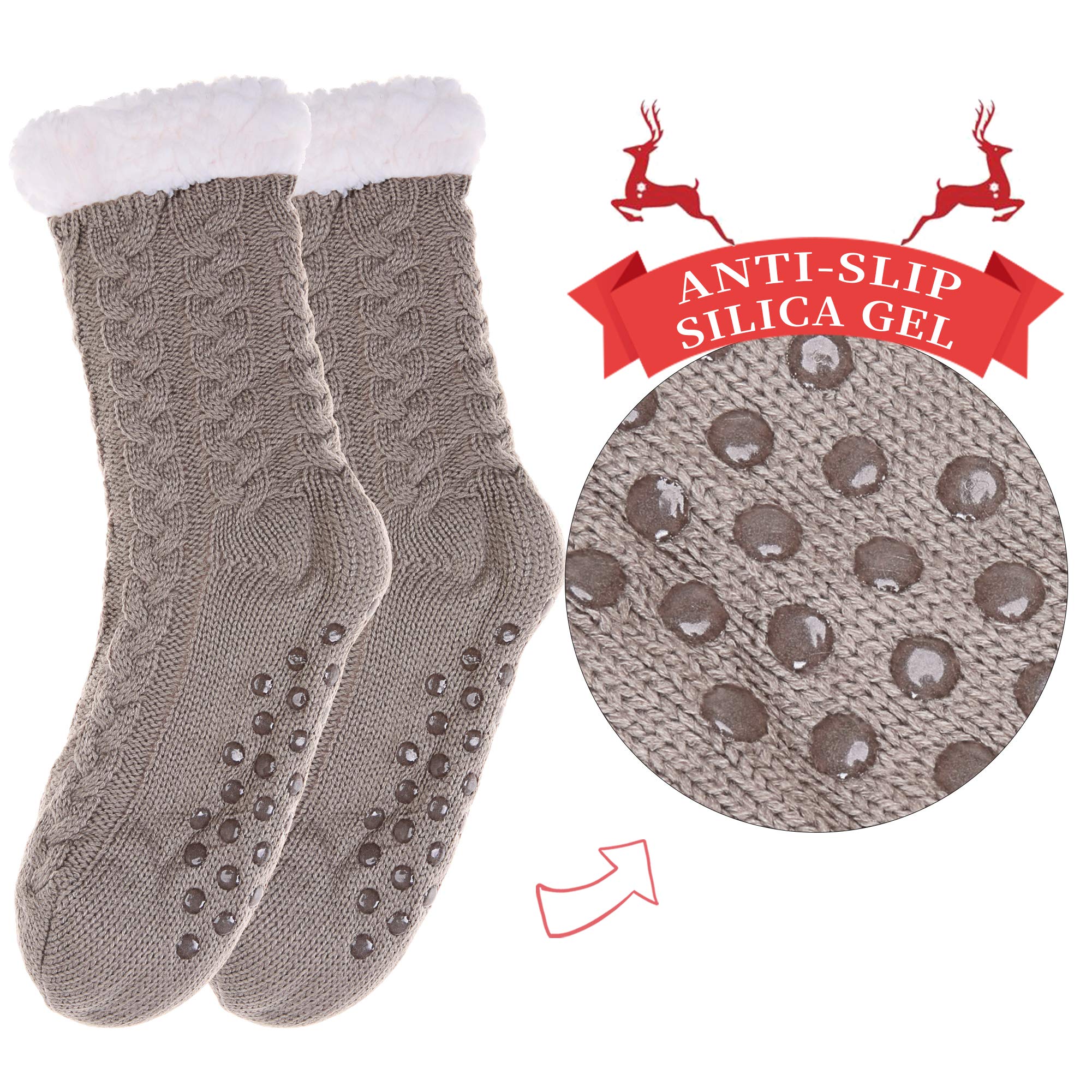 SDBING Women's Winter Super Soft Warm Cozy Fleece Lined Fuzzy Slipper Socks with Grippers