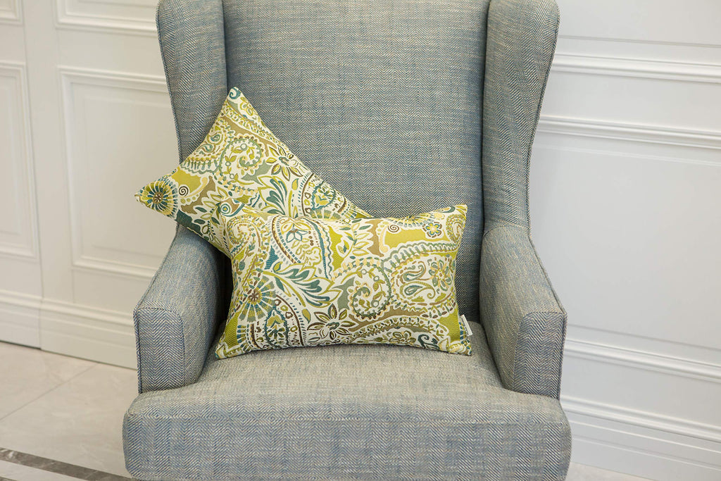 Mika Home Pack of 2 Decorative Pillow Covers Throw Pillow Cases,Paisley Pattern,18X18 Inches,Blue Brown Cream Multicolor