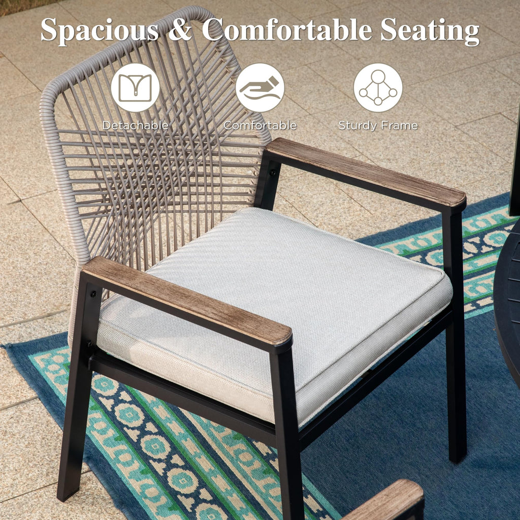 HERA'S HOUSE Outdoor Chairs Set of 2, 36.6" Rattan Dining Chairs with Heavy-Duty Wrought Iron Metal Frame, All-Weather Patio Chair for Garden Lawn Backyard Kitchen Deck