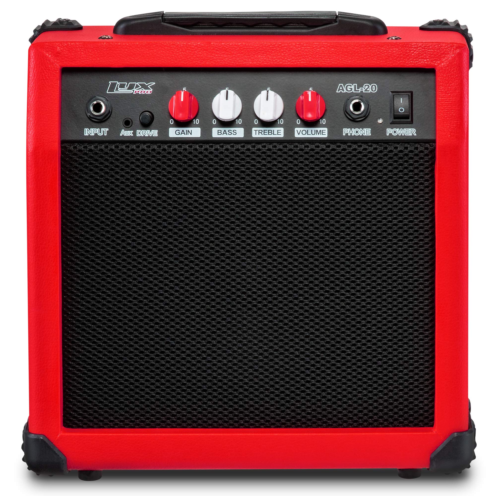 LyxPro Electric Guitar Amp 20 Watt Amplifier Built in Speaker Headphone Jack and Aux Input Includes Gain Bass Treble Volume and Grind - Black