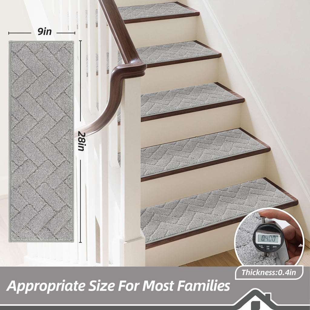 BEQHAUSE Stair Treads for Wooden Steps 28inX9in, Non Slip Carpet Stair Treads Indoor Stair Runners Machine Washable, Soft Stair Rugs Mat Surface Polyester TPE Backing, 4pcs, Beige