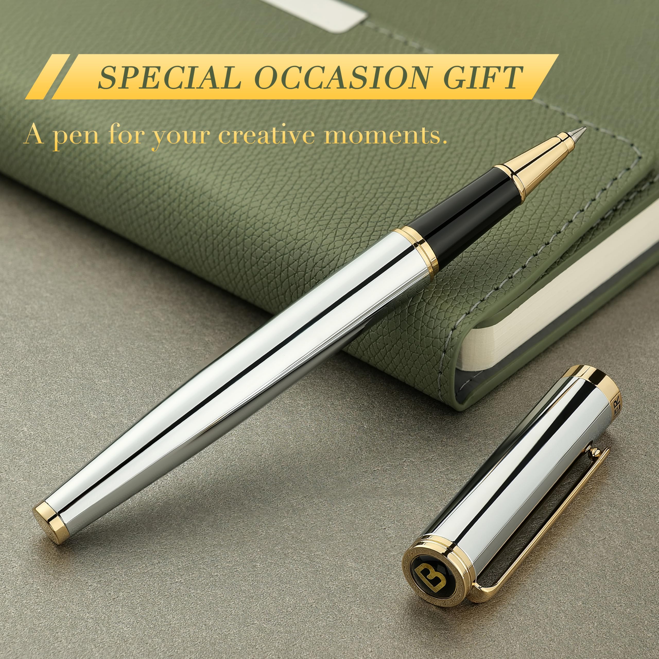 BEILUNER Luxury Rollerball Pen,24K Gold Trim,Noble and Elegant Designs,Schneider Ink Refill, Best Roller Ball Pen Gift Set for Men & Women, Professional, Executive Office, Nice Pens