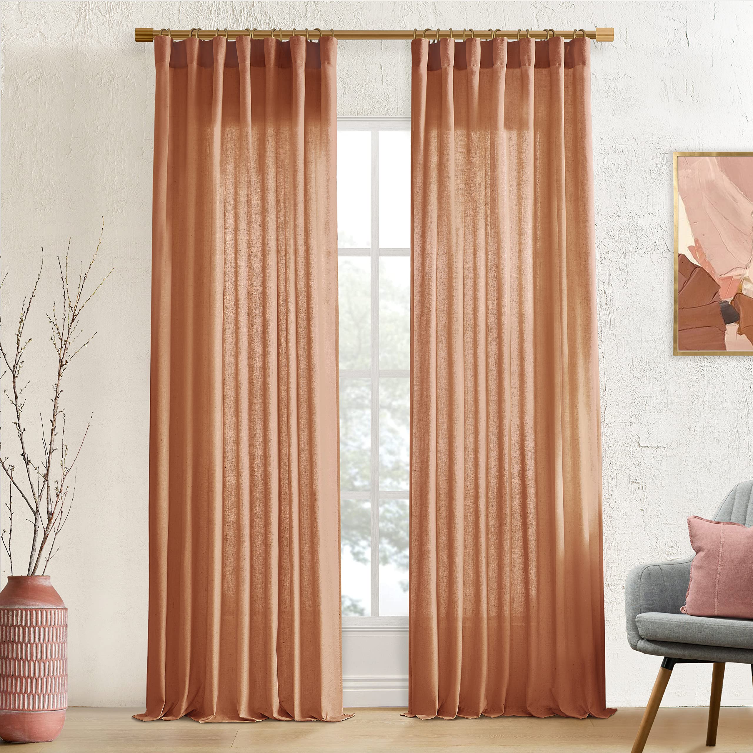 XTMYI 54 Inch Length Sheer Curtains 2 Panels Set for Bathroom,Linen Cotton Semi Privacy Boho Short Curtains for Kitchen Window Bedroom Living Room,40x54 in Long,Cream Ivory Off White