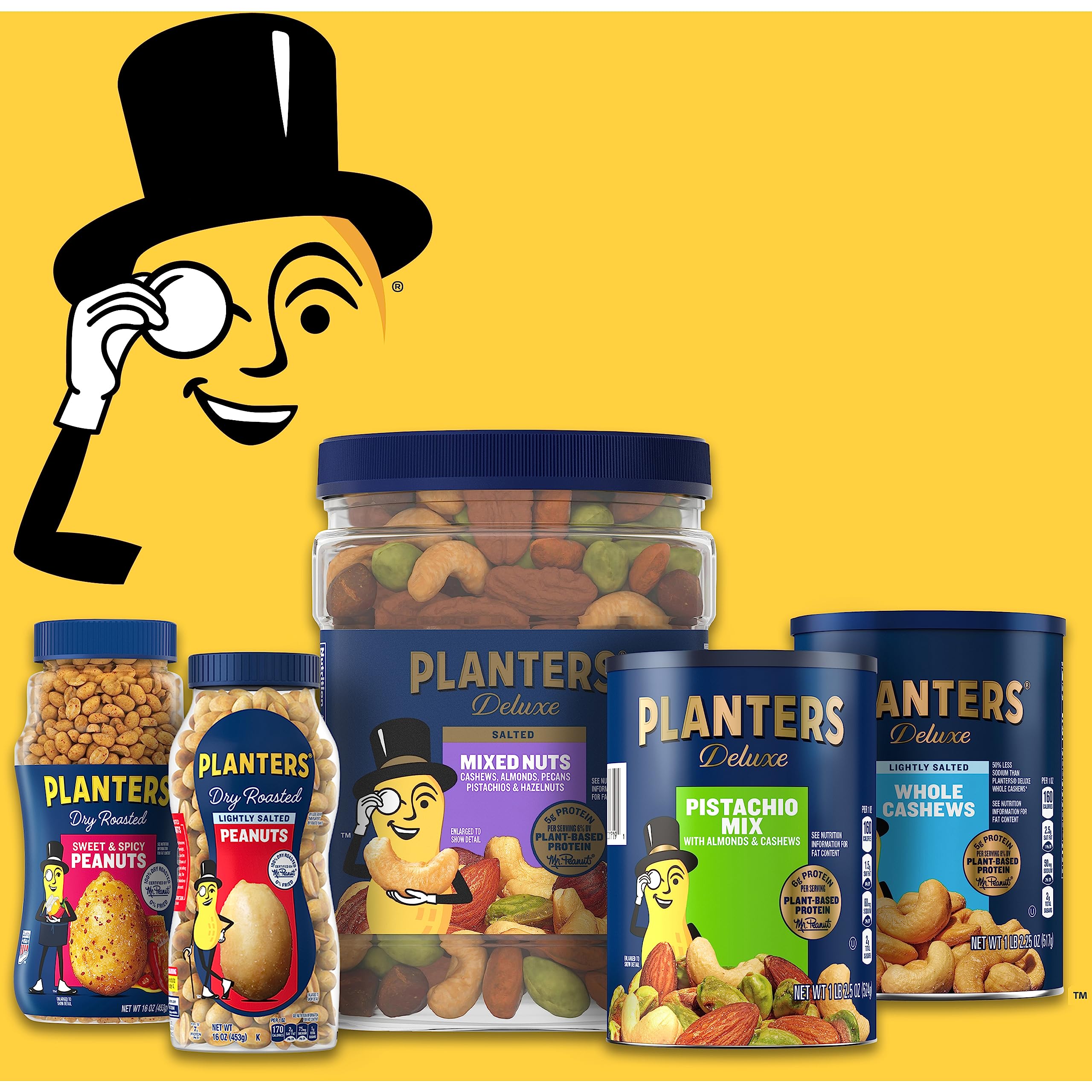 PLANTERS Deluxe Lightly Salted Whole Cashews, 18.25 oz. Resealable Container - Lightly Salted Cashews & Lightly Salted Nuts - Snacks for Adults & Kids - Vegan Snacks, Kosher
