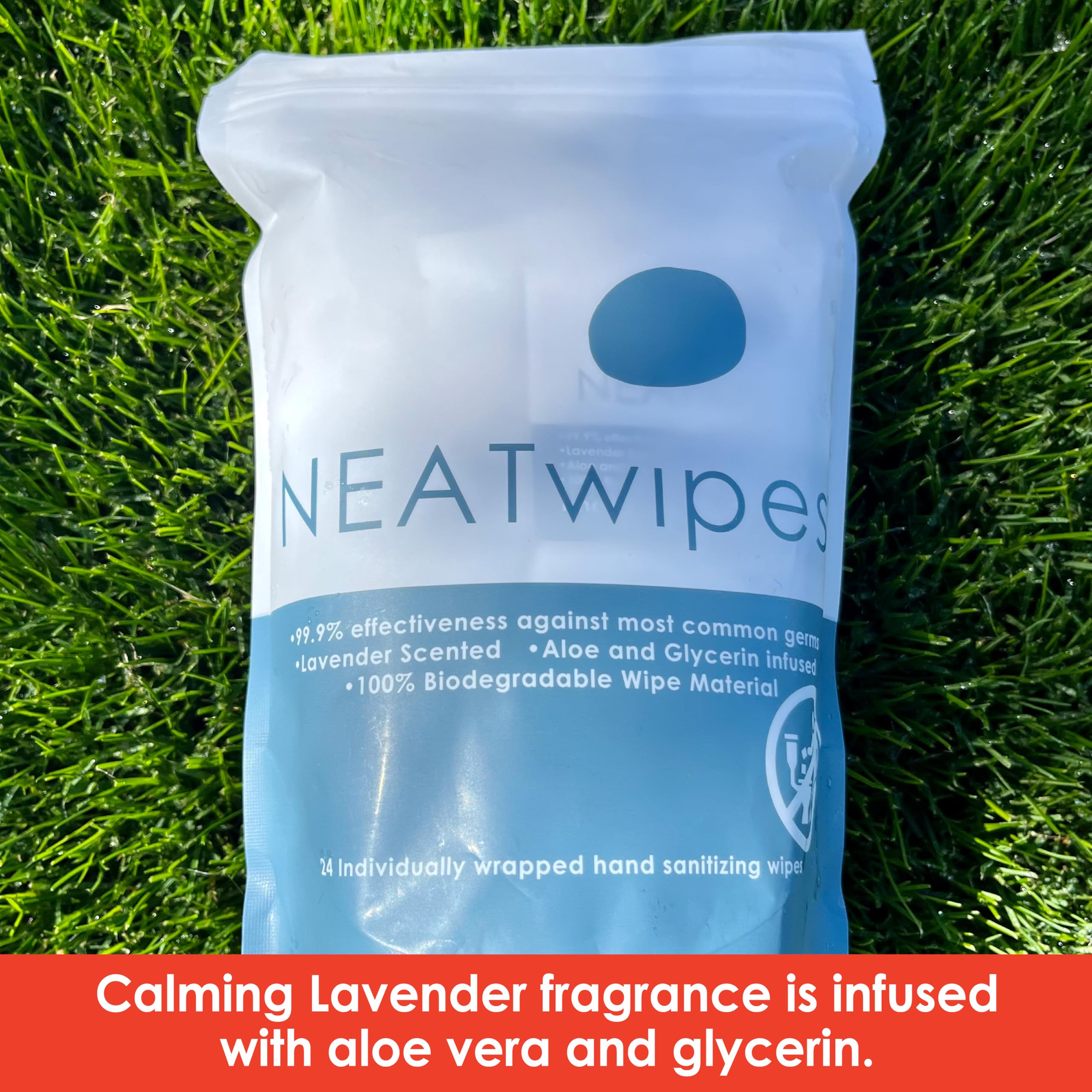 NEATwipes Hand Sanitizing Wipes | Travel Size | Disposable Wet Wipe & Biodegradable | Fresh Citrus Essential Oil | Soothing Aloe Vera | 24 Individually Wrapped Wipes