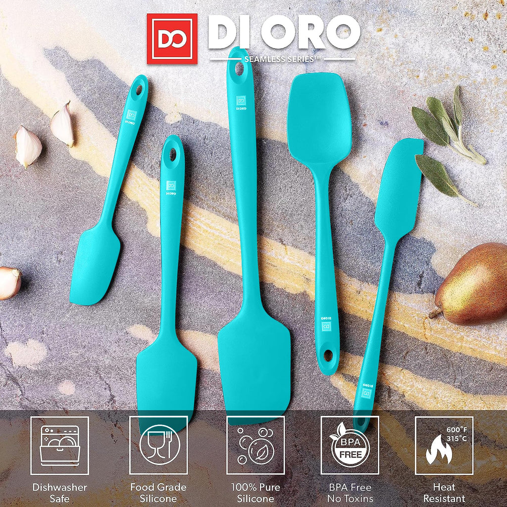 DI ORO Silicone Spatula Set - Rubber Kitchen Spatulas for Baking, Cooking, & Mixing - 600°F Heat-Resistant & BPA Free Silicone Scraper Spatulas for Nonstick Cookware - Dishwasher Safe (5pc, Black)