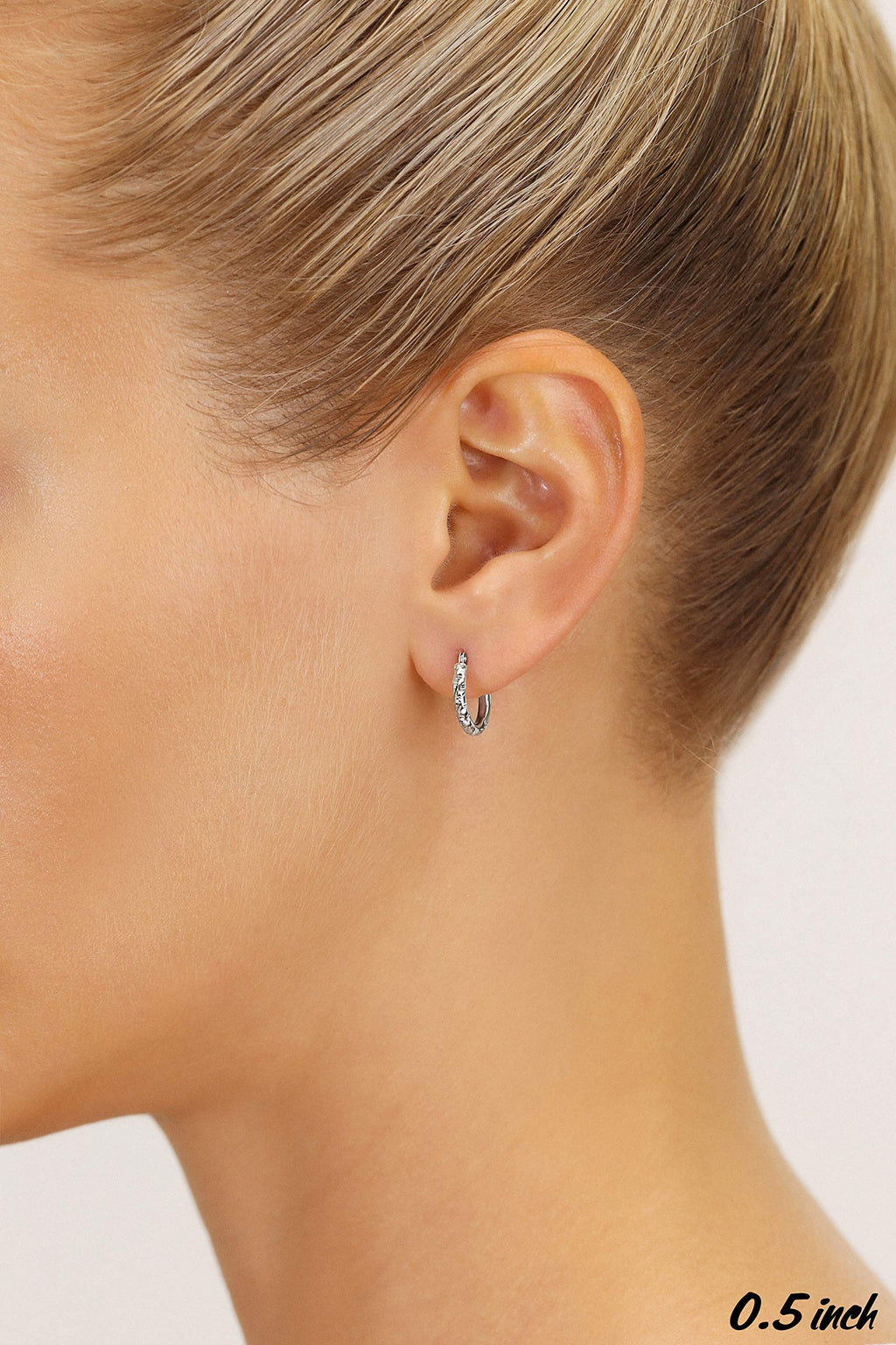 14k Gold Hand Engraved Diamond-cut Round Hoop Earrings, (0.5 inch Diameter)