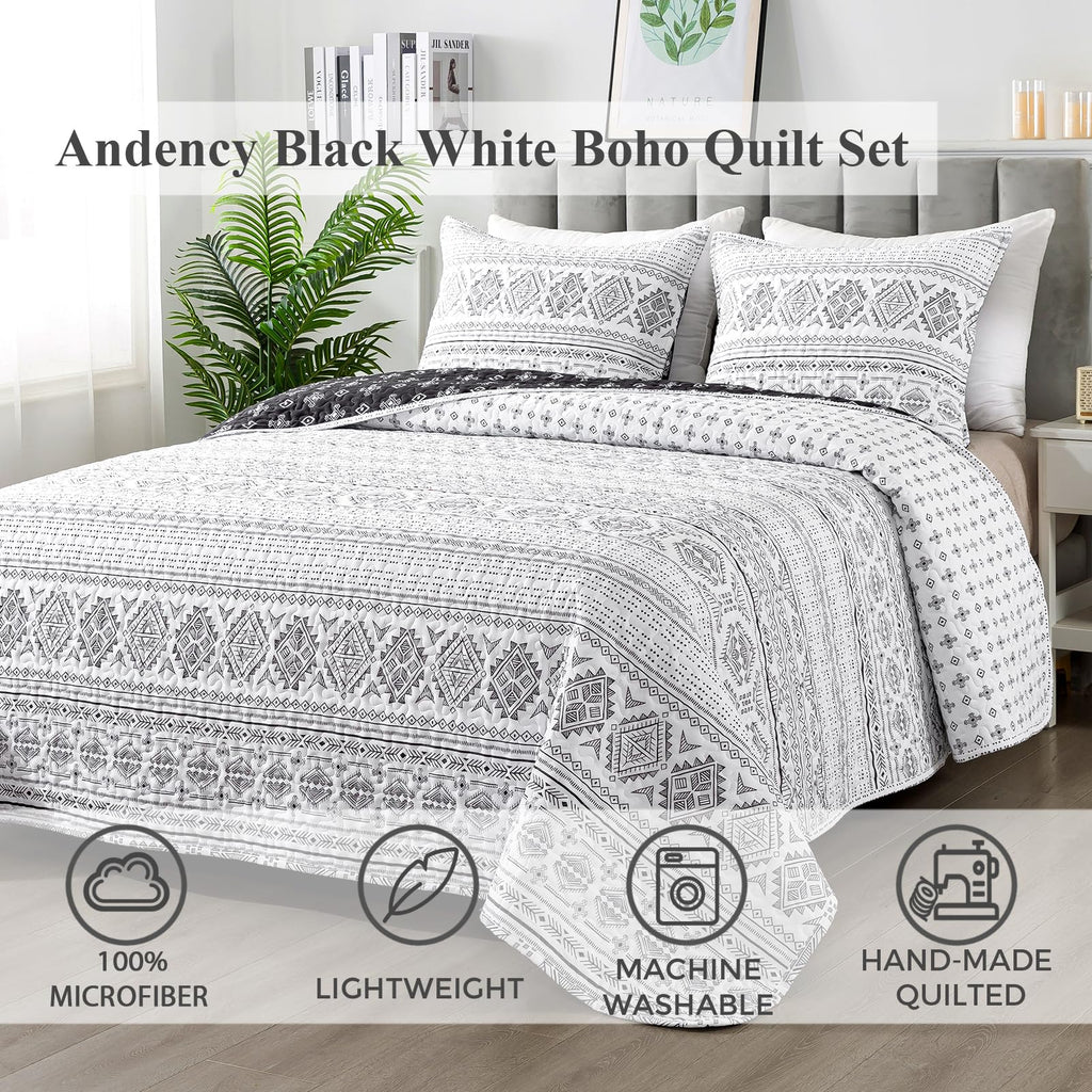 Andency Twin Quilt Set Grey, 2 Pieces Boho Lightweight Soft Striped Bedspread for All Season (68"x86"), Gray Printed Bohemian Polyester Reversible Coverlet Comoforter Sets