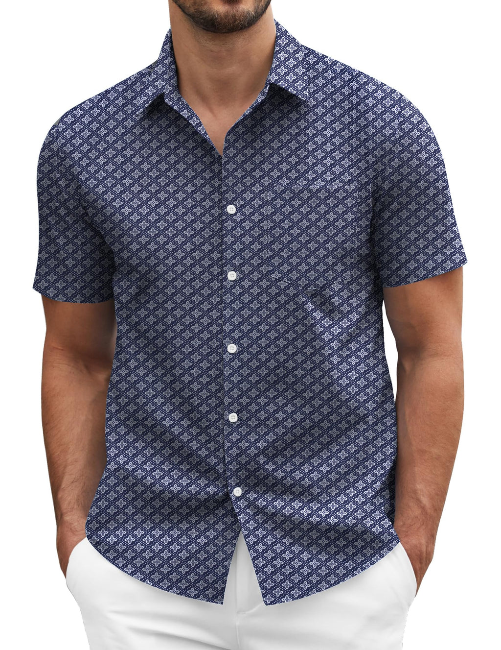 COOFANDY Men's Short Sleeve Casual Button Down Shirt Business Untucked Dress Shirts with Pocket