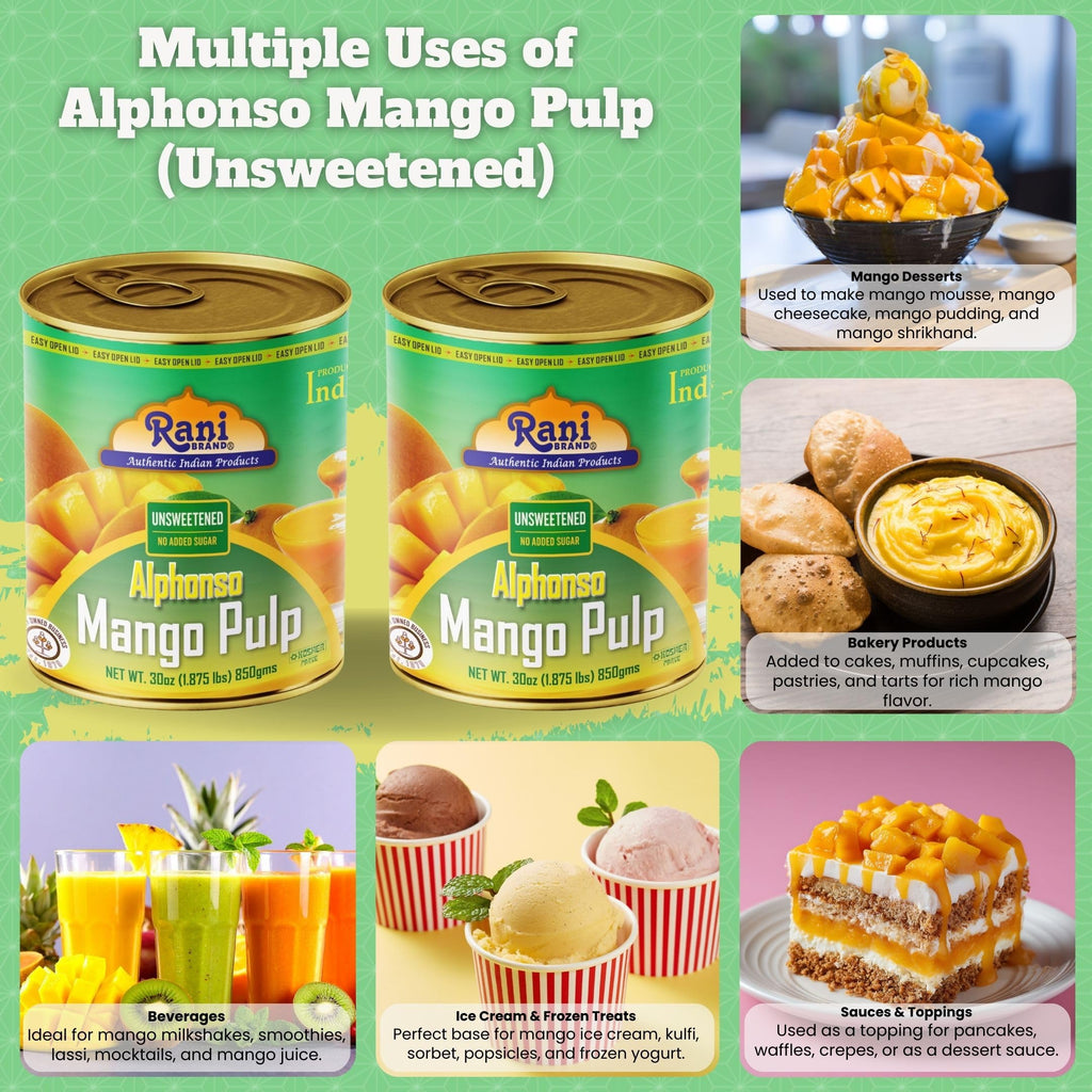 Rani Mango Pulp Puree (Makes Mango Lassi Shakes) Alphonso Sweetened 30oz (1.875lbs) 850g ~ Kosher | All Natural | NON-GMO | Vegan | No colors | Gluten Friendly | Indian Origin