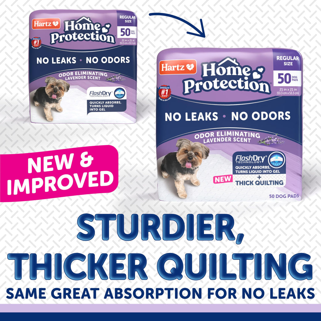 Hartz Home Protection Super Absorbent Odor Eliminating Lavender Scented No Leak Dog Pads, 50 count