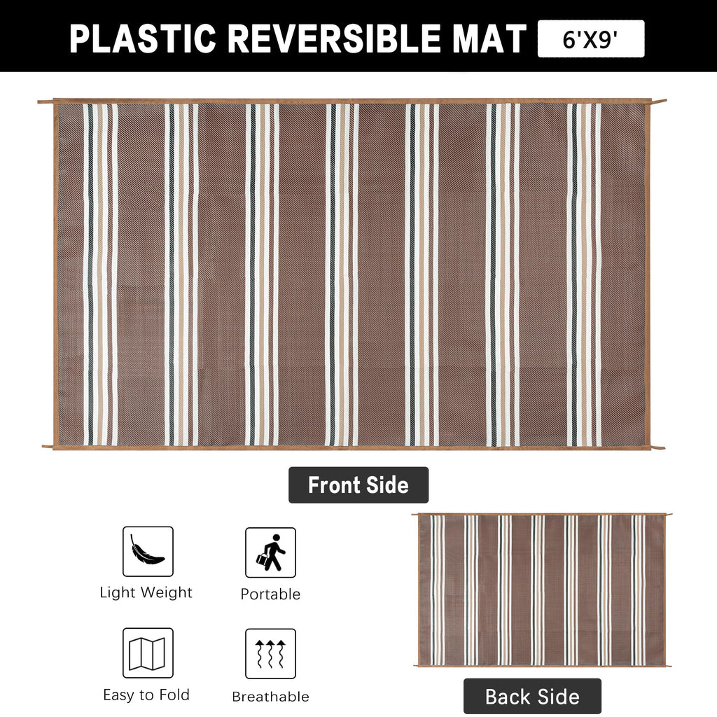 PureCozy Outdoor Plastic Straw Rug Black Beige Large Outside Waterproof Outdoor Patio 5x8 Carpet Geometric Reversible Mat Modern for Camping RV Porch Deck Balcony Beach