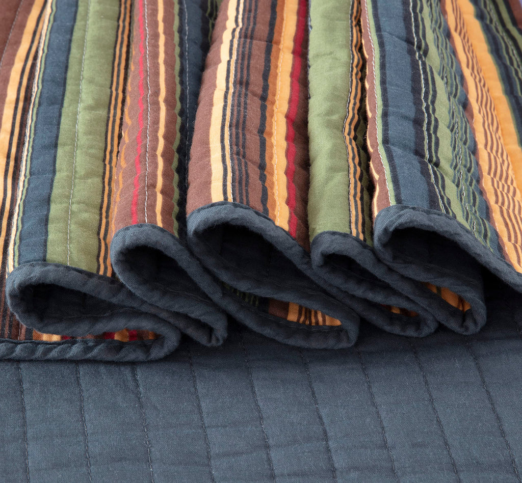 Chezmoi Collection Avery Striped Cotton Quilt Set Twin Size, 2-Piece Soft Pre-Washed 100% Cotton Quilt, Multi-Color Brown