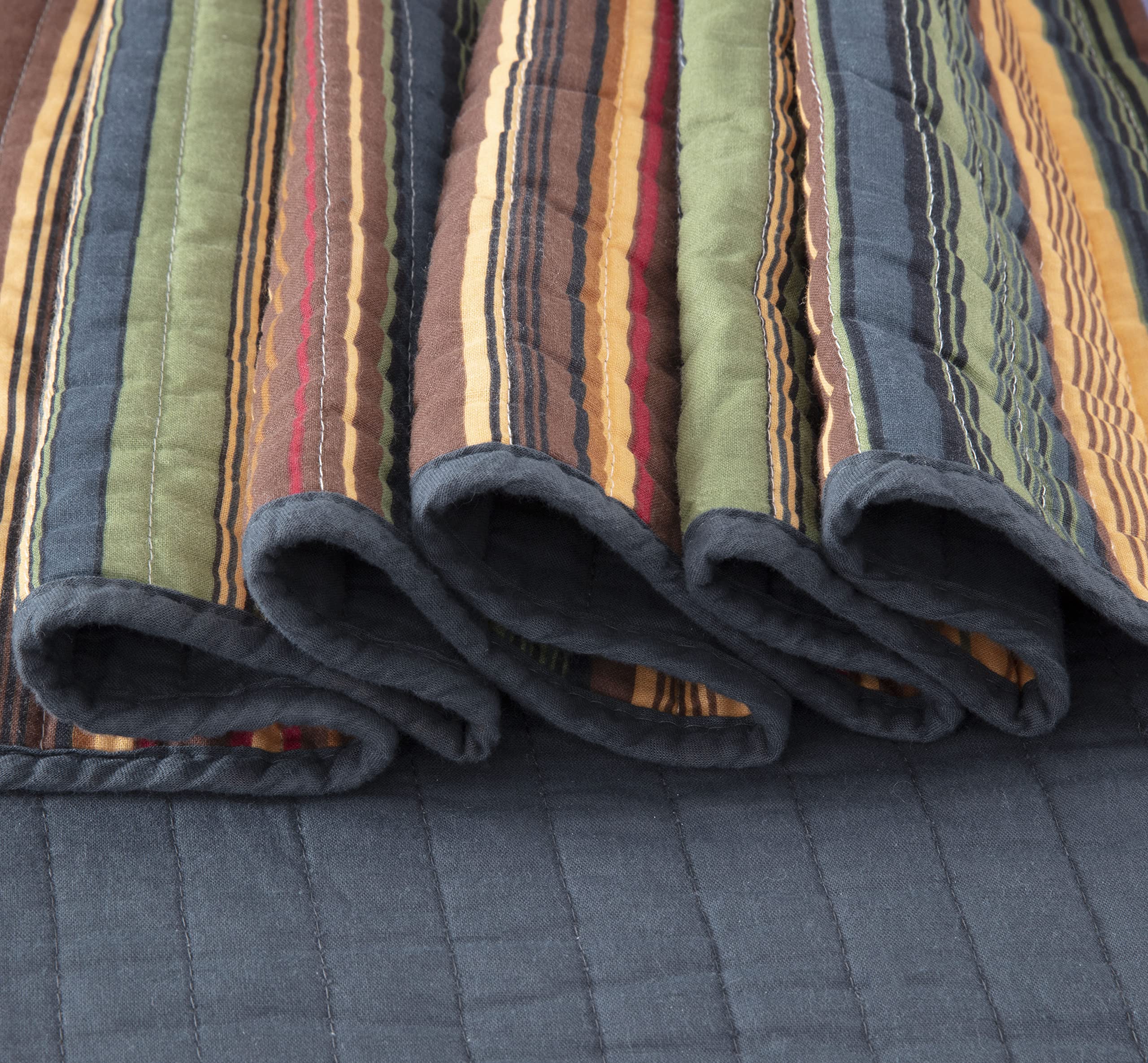 Chezmoi Collection Avery Striped Cotton Quilt Set Twin Size, 2-Piece Soft Pre-Washed 100% Cotton Quilt, Multi-Color Brown