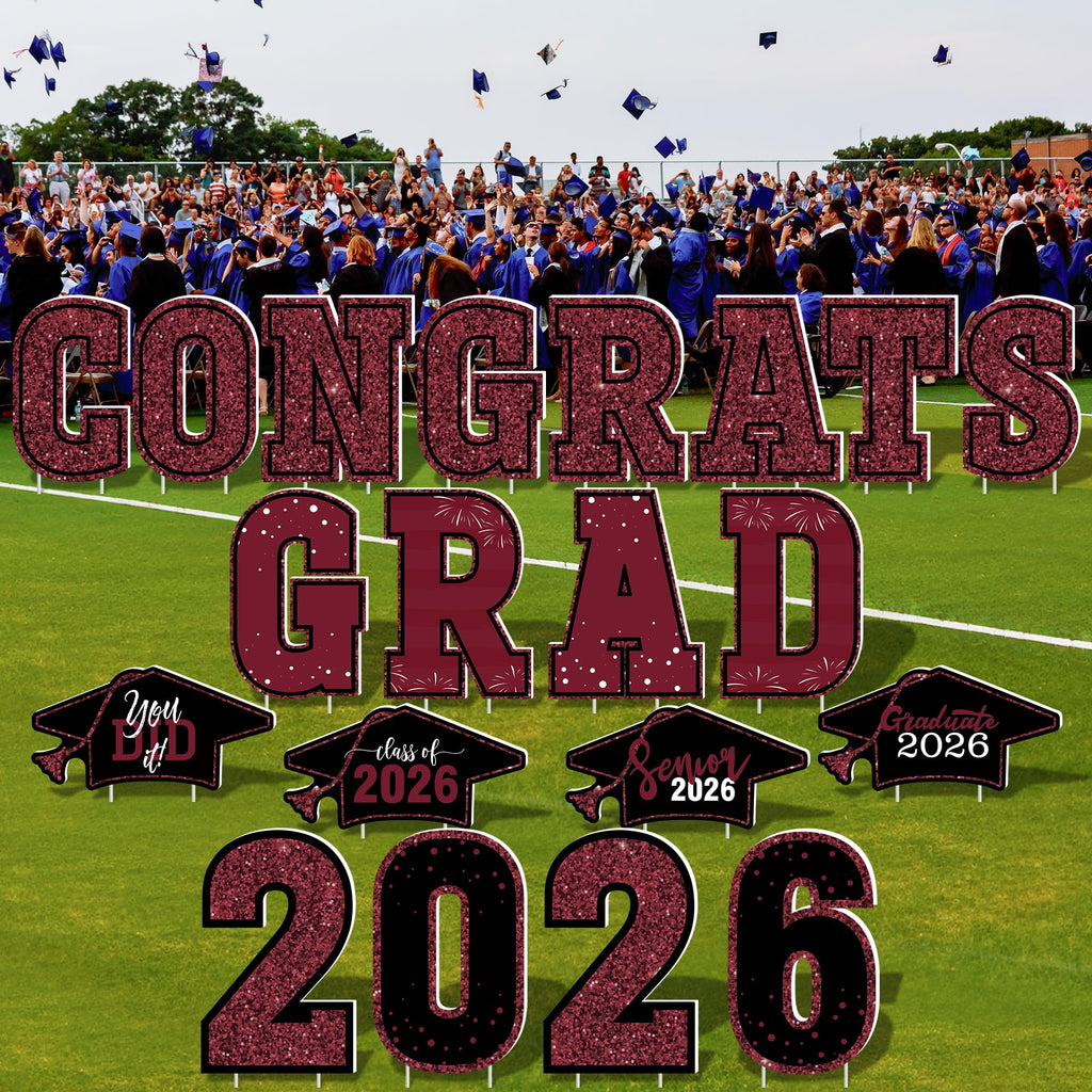 HOVACY 20 PCS Black Gold Graduation Yard Signs Class of 2026 | Black Gold 20 PCS, 40 Stakes, 11.57 x 16.14 in, Corrugated Plastic, Waterproof, Congrats Grad Sign, Graduation Sign