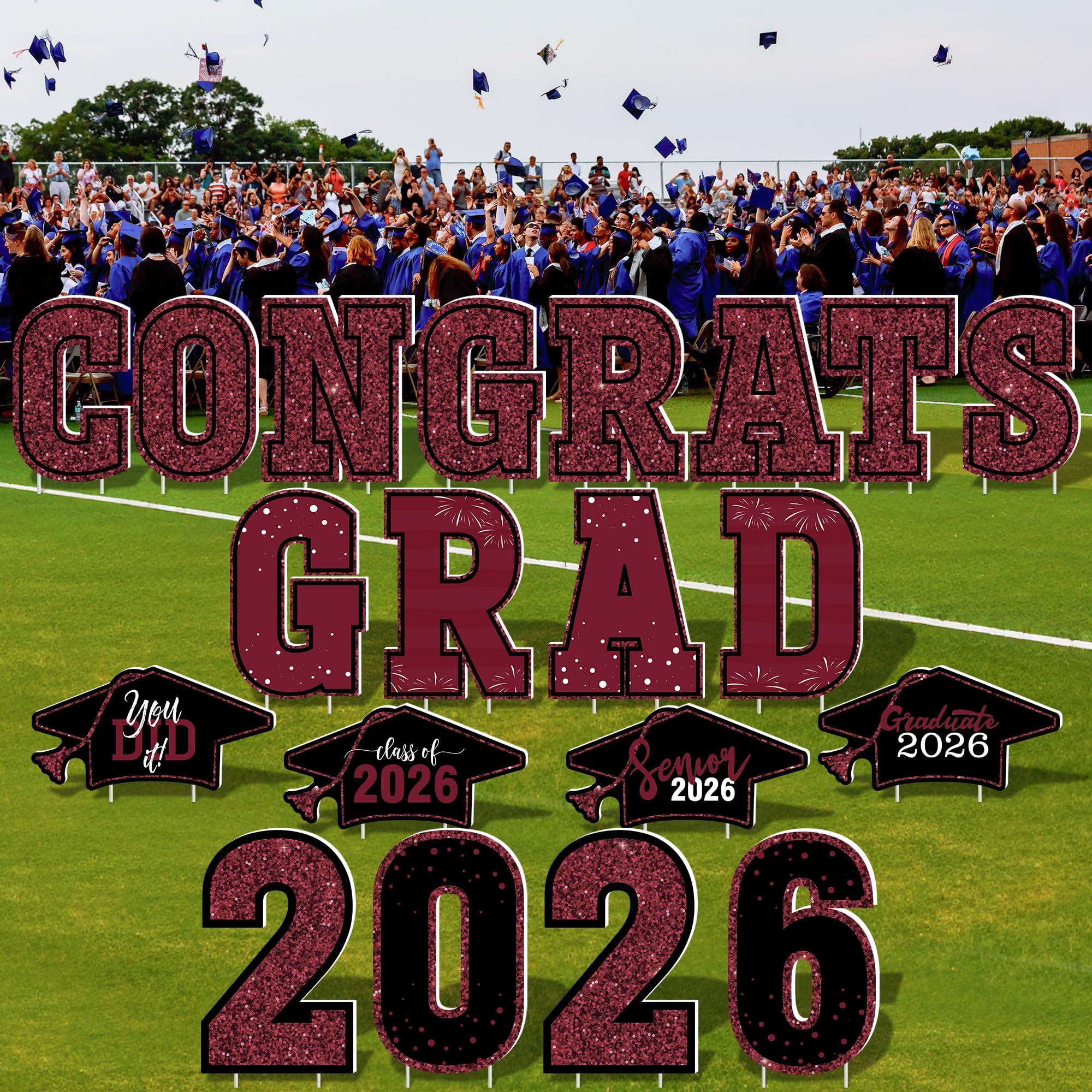 HOVACY 20 PCS Black Gold Graduation Yard Signs Class of 2026 | Black Gold 20 PCS, 40 Stakes, 11.57 x 16.14 in, Corrugated Plastic, Waterproof, Congrats Grad Sign, Graduation Sign