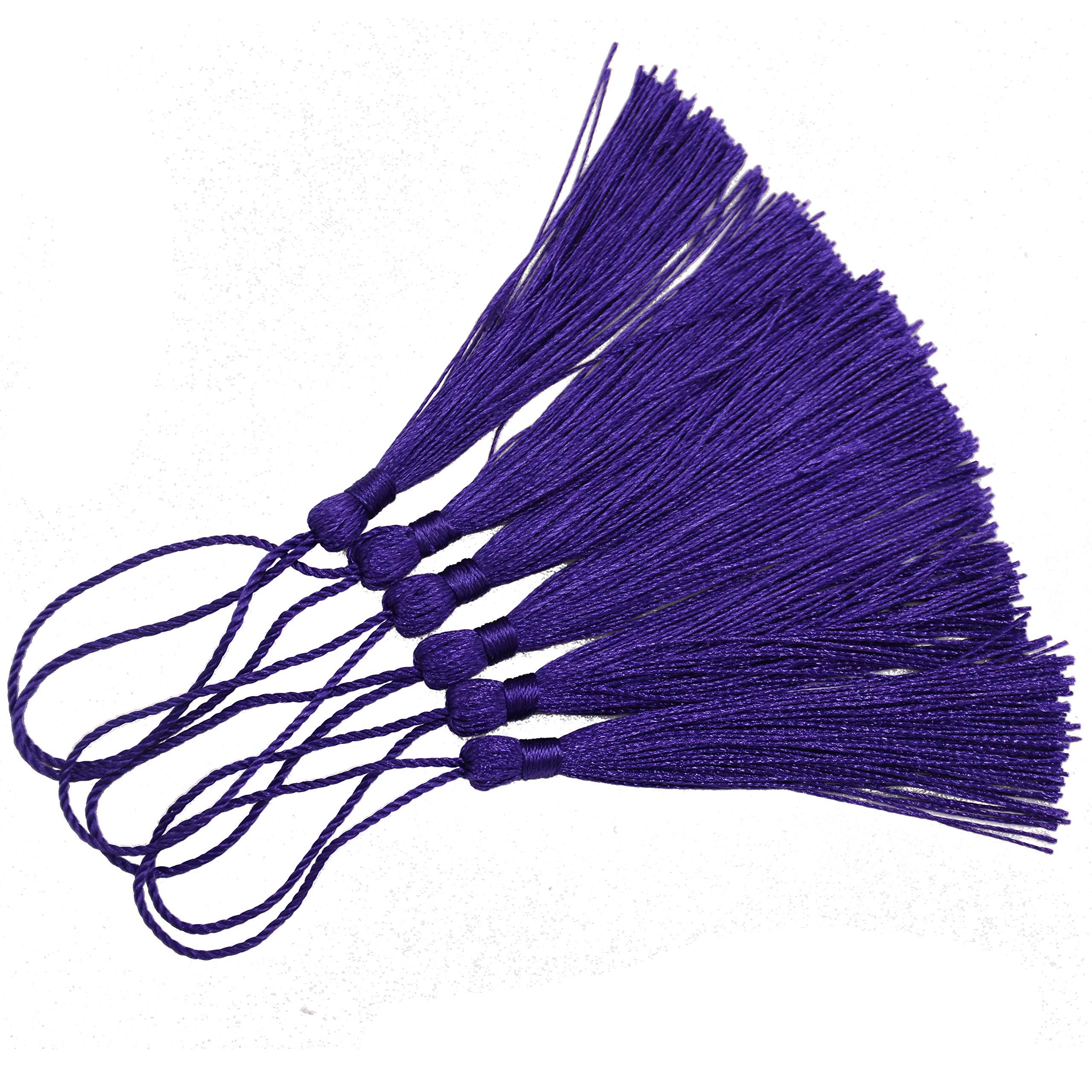 Makhry 100pcs 13cm/5 Inch Silky Floss Bookmark Tassels with 2-Inch Cord Loop and Small Chinese Knot for Jewelry Making, Souvenir, Bookmarks, DIY Craft Accessory (Dark Grey)