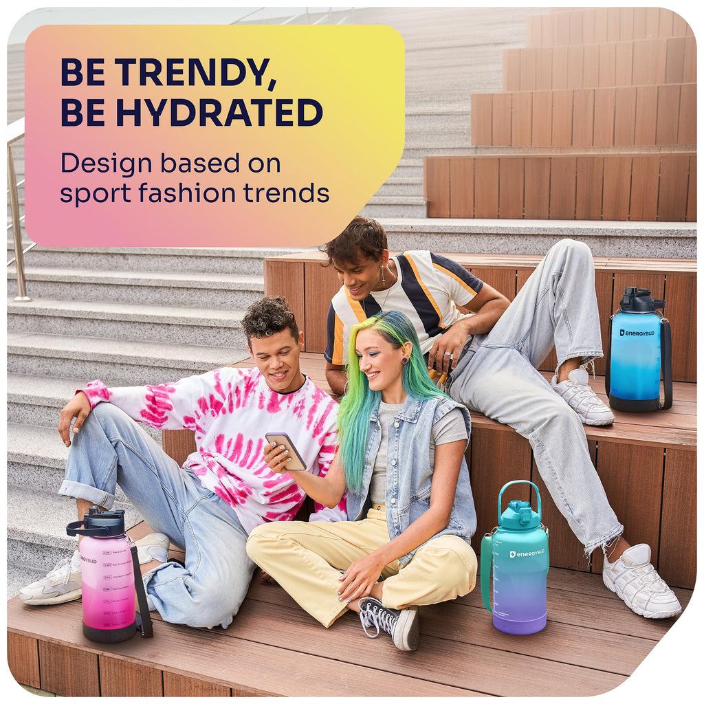 1/2 Gallon Water Bottle with 74.3 oz Capacity - Motivational Time Markers for Daily Hydration Goals - Leakproof BPA Free Tritan with Removable Straw