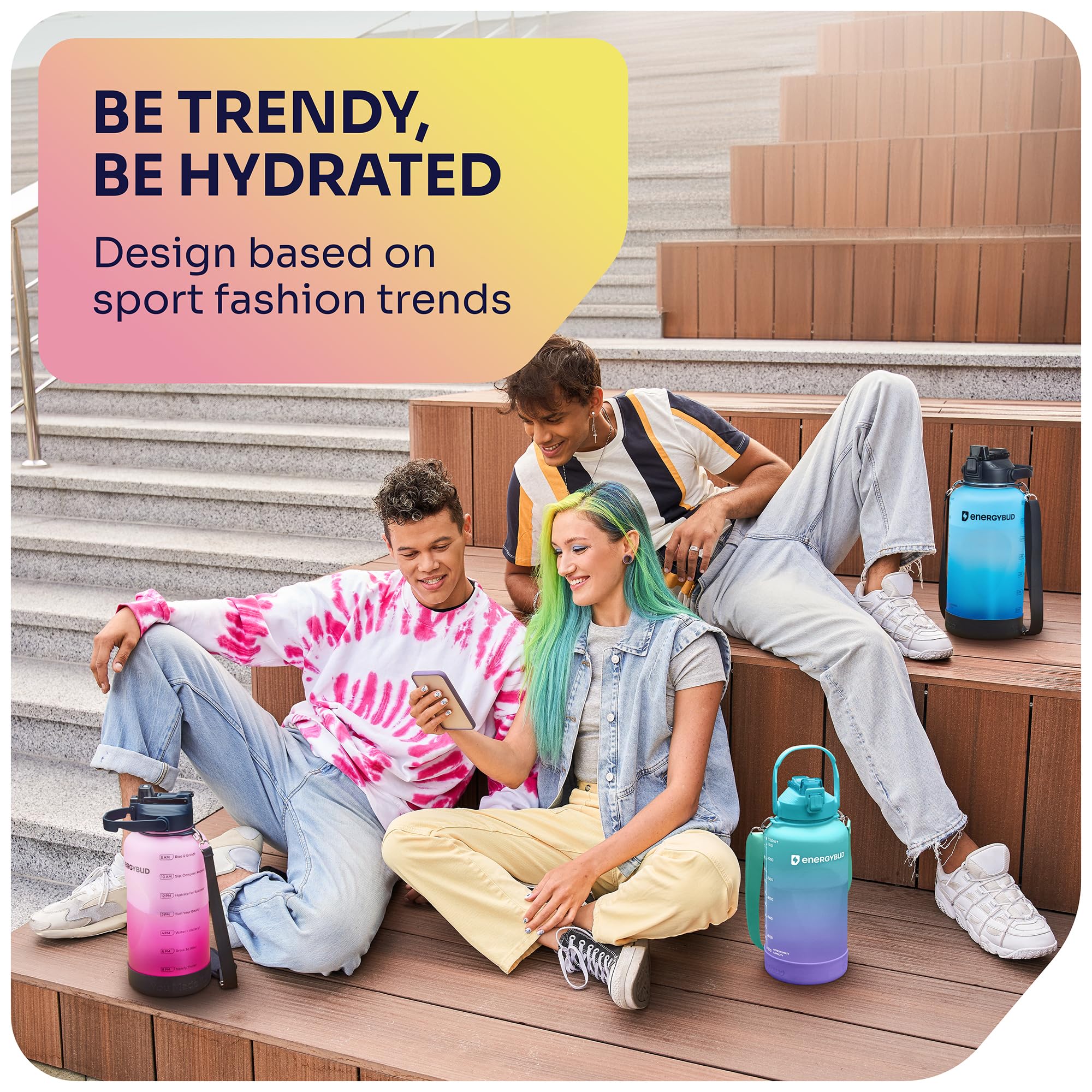 1/2 Gallon Water Bottle with 74.3 oz Capacity - Motivational Time Markers for Daily Hydration Goals - Leakproof BPA Free Tritan with Removable Straw