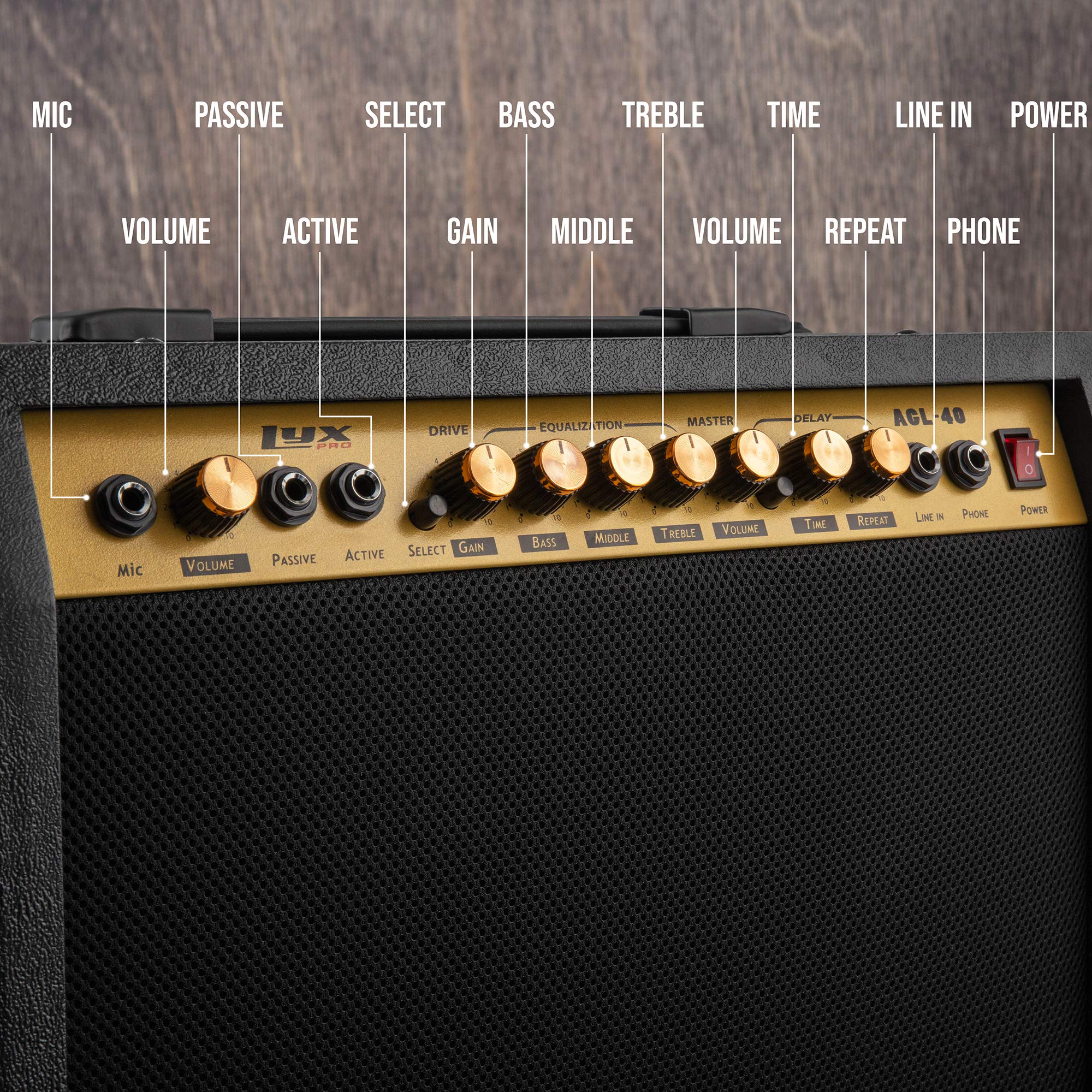 LyxPro Electric Guitar Amp 20 Watt Amplifier Built in Speaker Headphone Jack and Aux Input Includes Gain Bass Treble Volume and Grind - Black