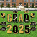 Multiwins 16 PCS Graduation Yard Signs, Black Gold Graduation Yard Signs Class Of 2025, 16 Inches Large Congrats Grad 2025 Yard Signs with Stakes For 2025 Graduation Decorations