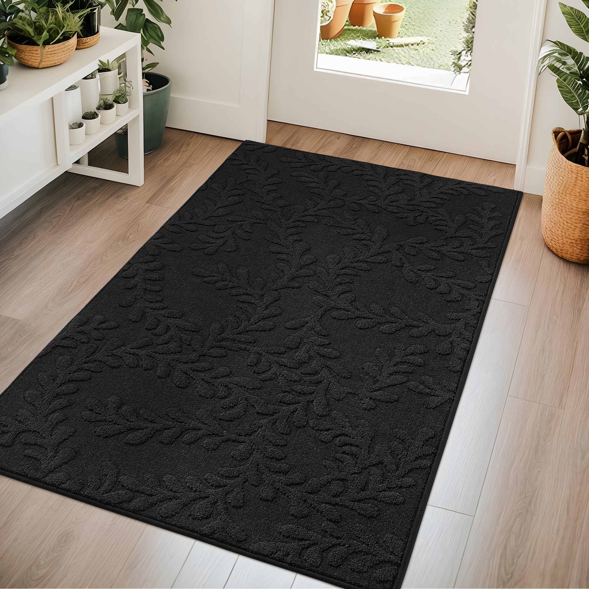 BEQHAUSE Door Mats 20”x32”, Non-Slip TPR Backing Entryway Doormat, Super Absorbent Welcome Mat for Front Door, Mud Shoes & Paws, Washable Entry Rugs, Black