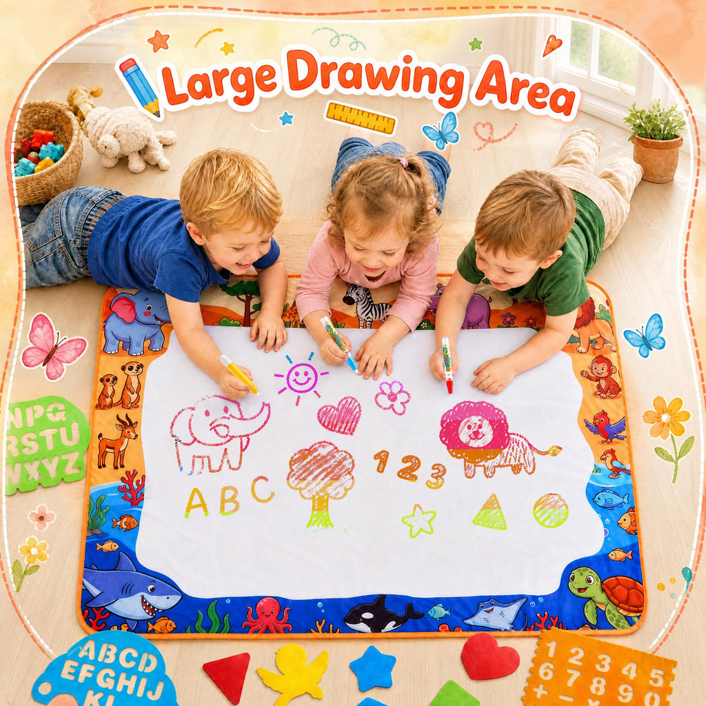 Aqua Water Doodle Mat - Kids Drawing Mat Toddlers Educational Toys for Age 3 4 5 6 7 8 Year Old Boys Girls Gifts - Neon Color Mat Doodle Board Writing Drawing Toys Holiday Christmas Birthday Gifts