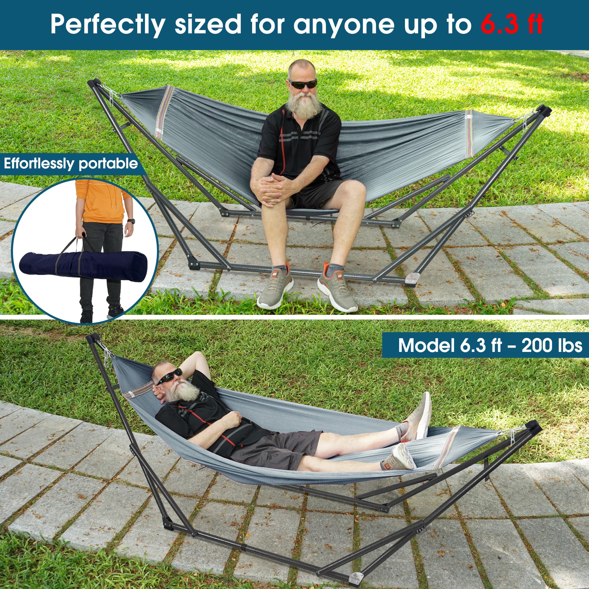 Tranquillo Unity Adjustable Hammock Stand, Hammocks Stands for The Garden, 800 lbs Capacity Steel Double Hammock Stand for 2 Persons, Premium Pre-Assembled Stand (Steel, Aegean)
