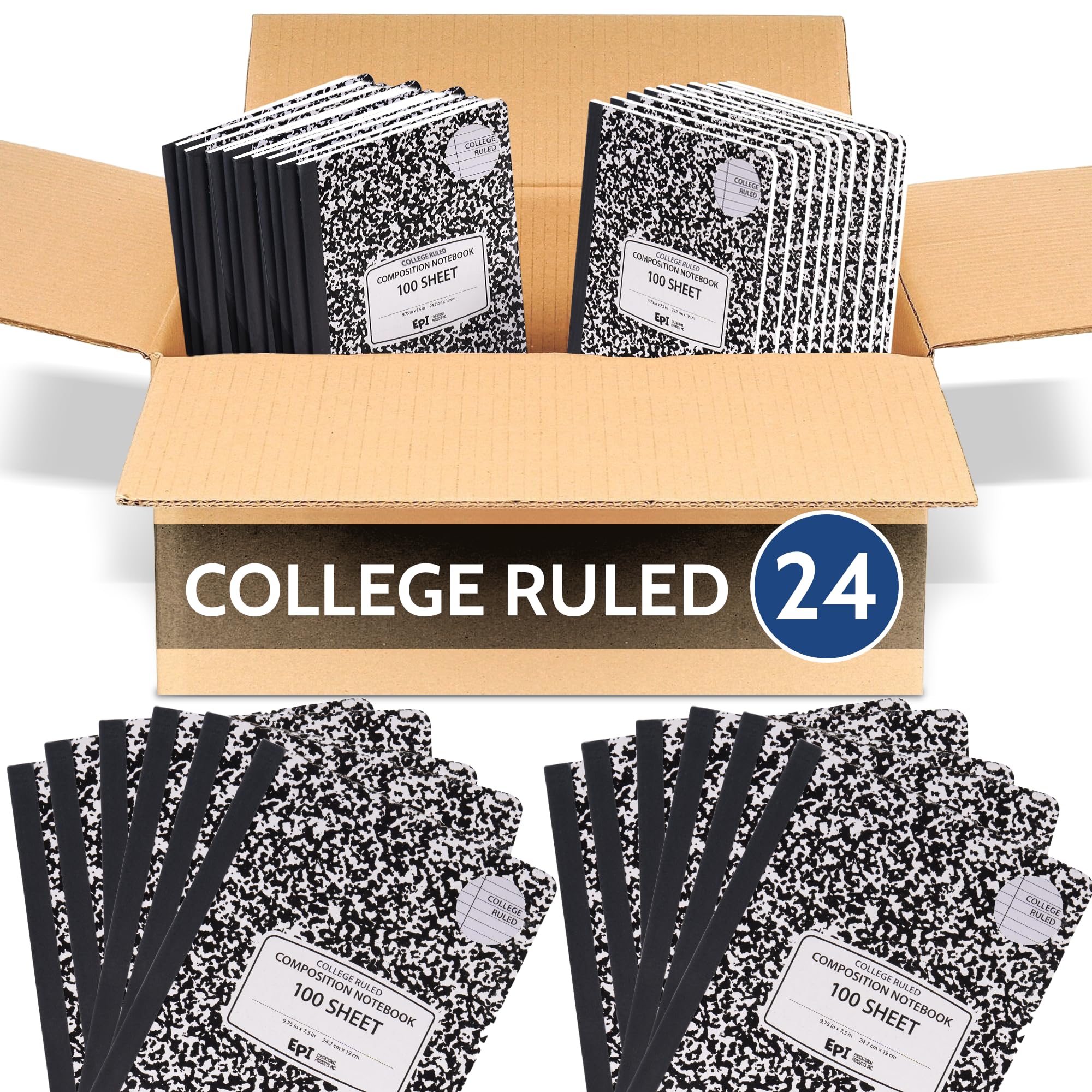 3 Pack - EPI Marble Hardcover Wide Ruled Composition Notebook | 200 Pages (100 Sheets), 9.75 x 7.5 in, Sturdy Sewn Binding | School, Office, Journaling, Notes